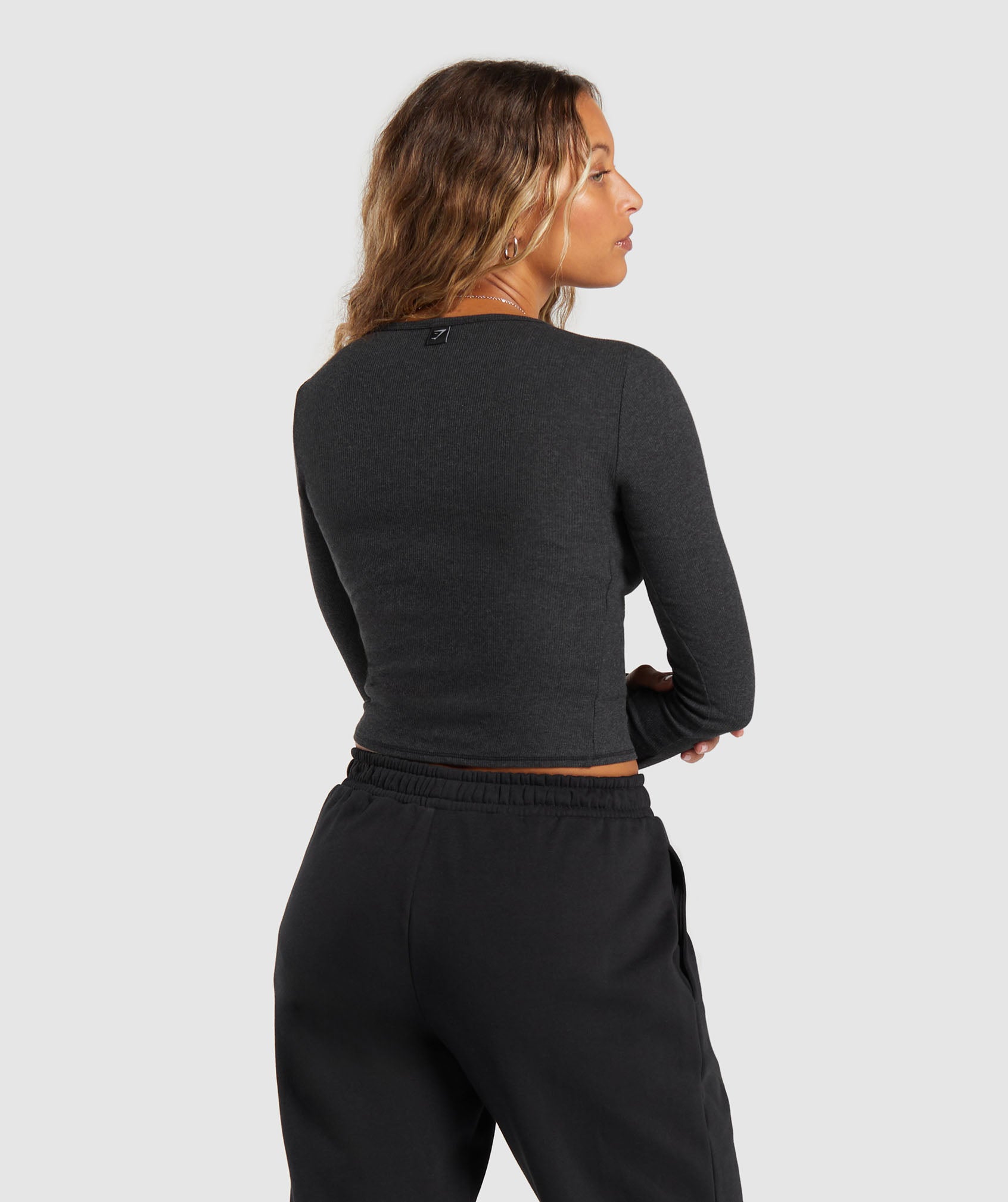 Rib Long Sleeve Top in Midnight Black Marl - view 2