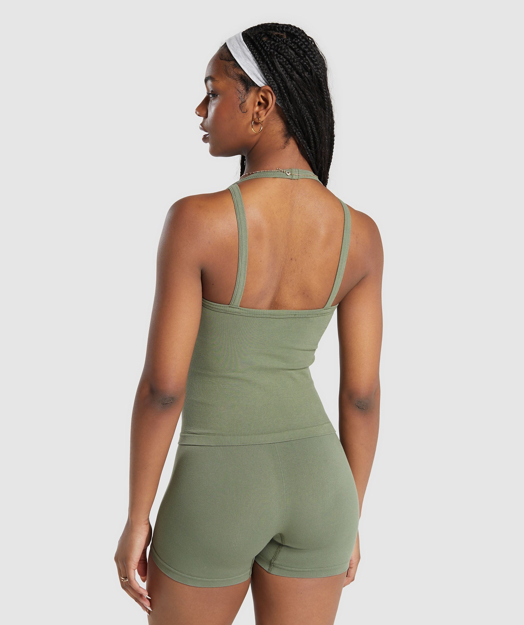Ribbed Cotton Seamless Tank in Base Green - view 2