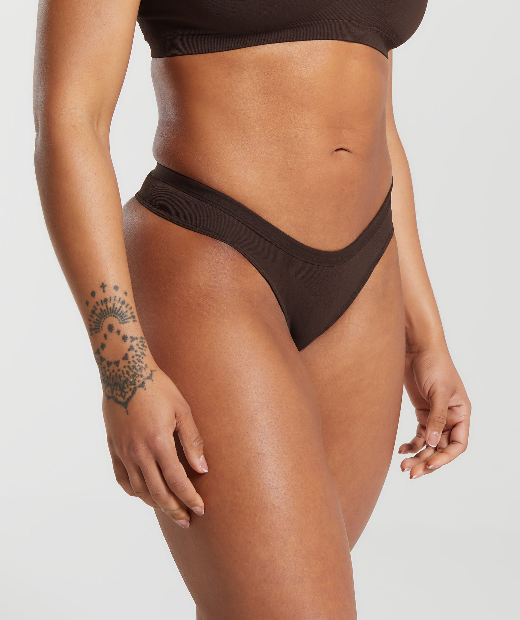 Seamless Dipped Front Thong in Archive Brown - view 3