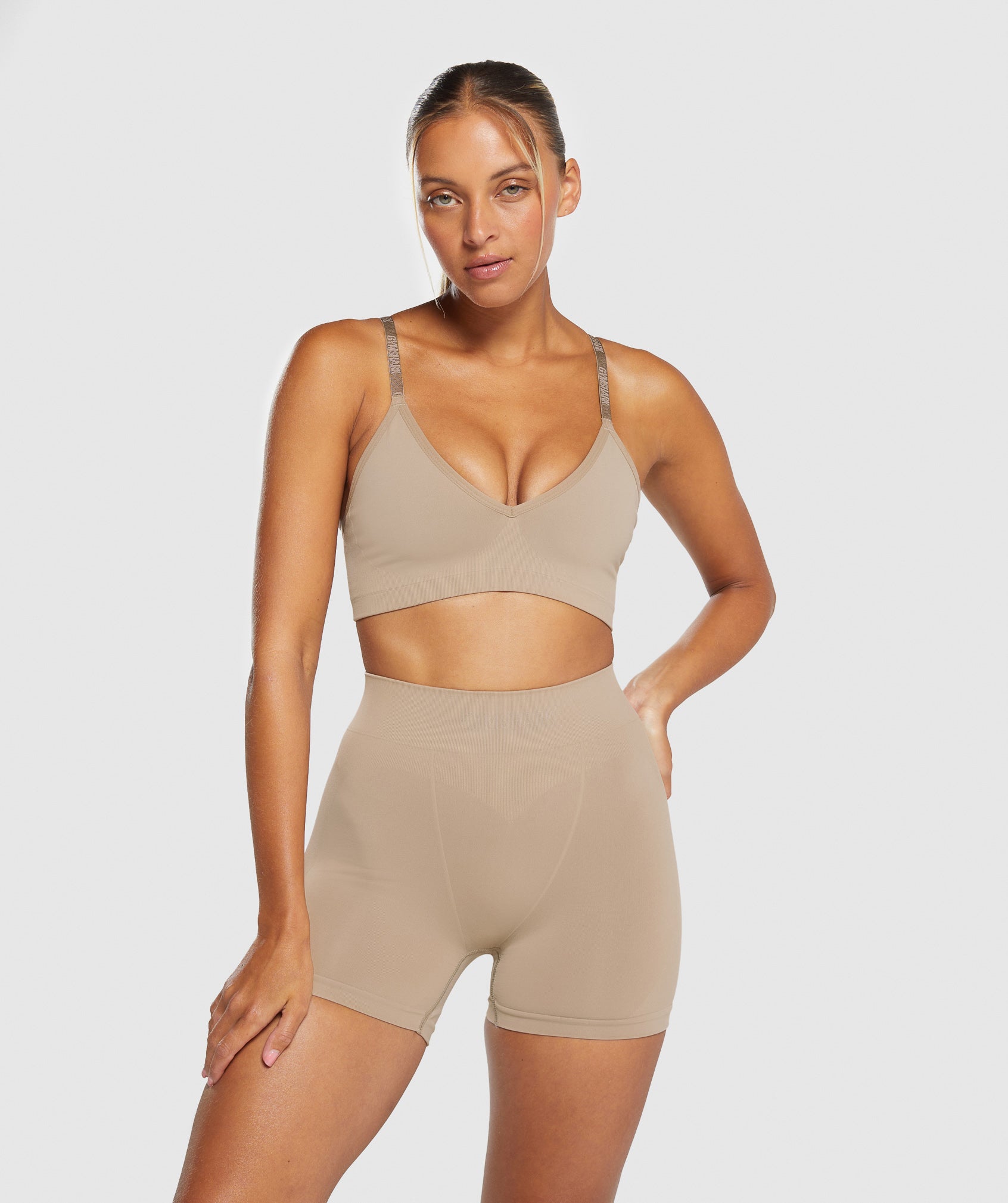 Seamless V Neck Bralette in Cement Brown - view 4