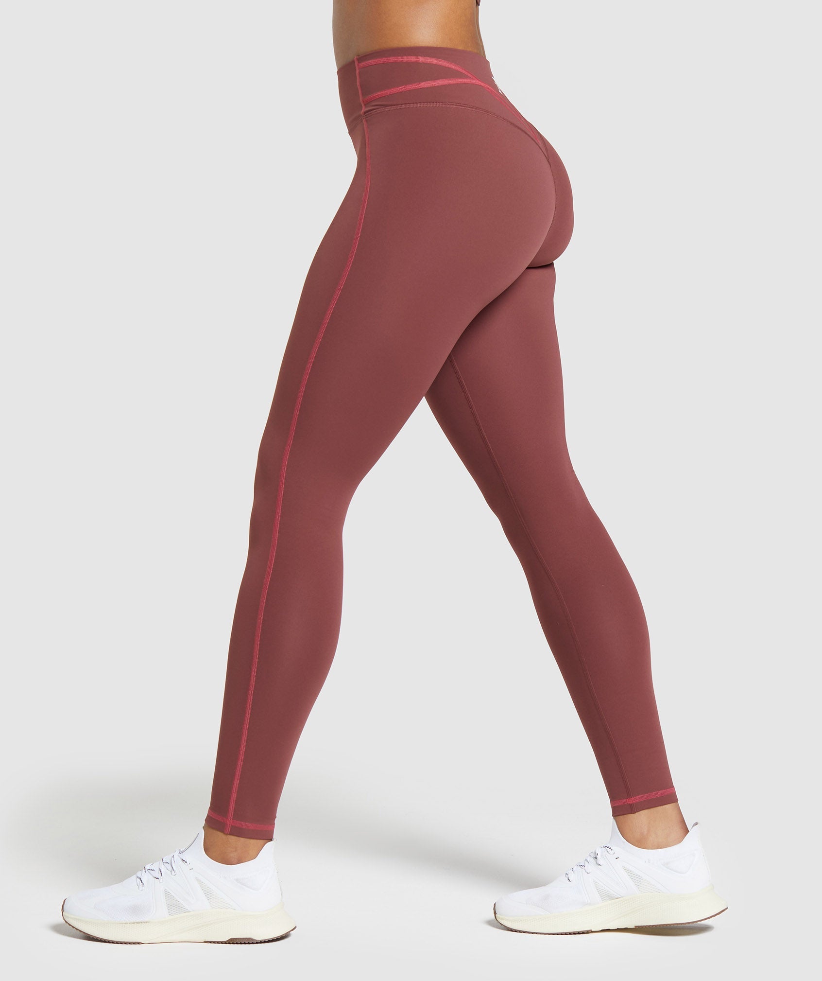 Stitch Feature Leggings in Burgundy Brown - view 3