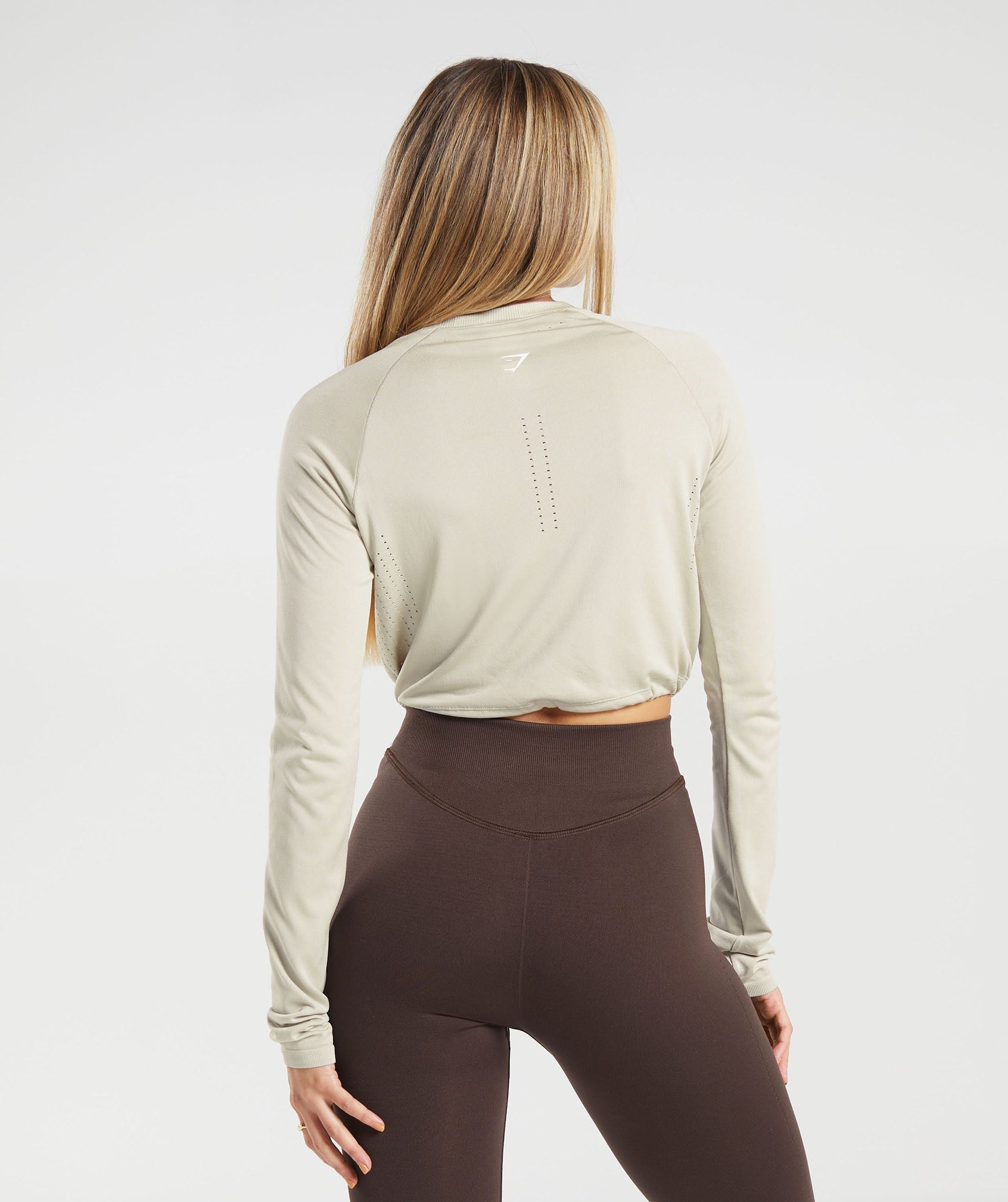 Sweat Seamless Long Sleeve Crop Top in Washed Stone Brown - view 2