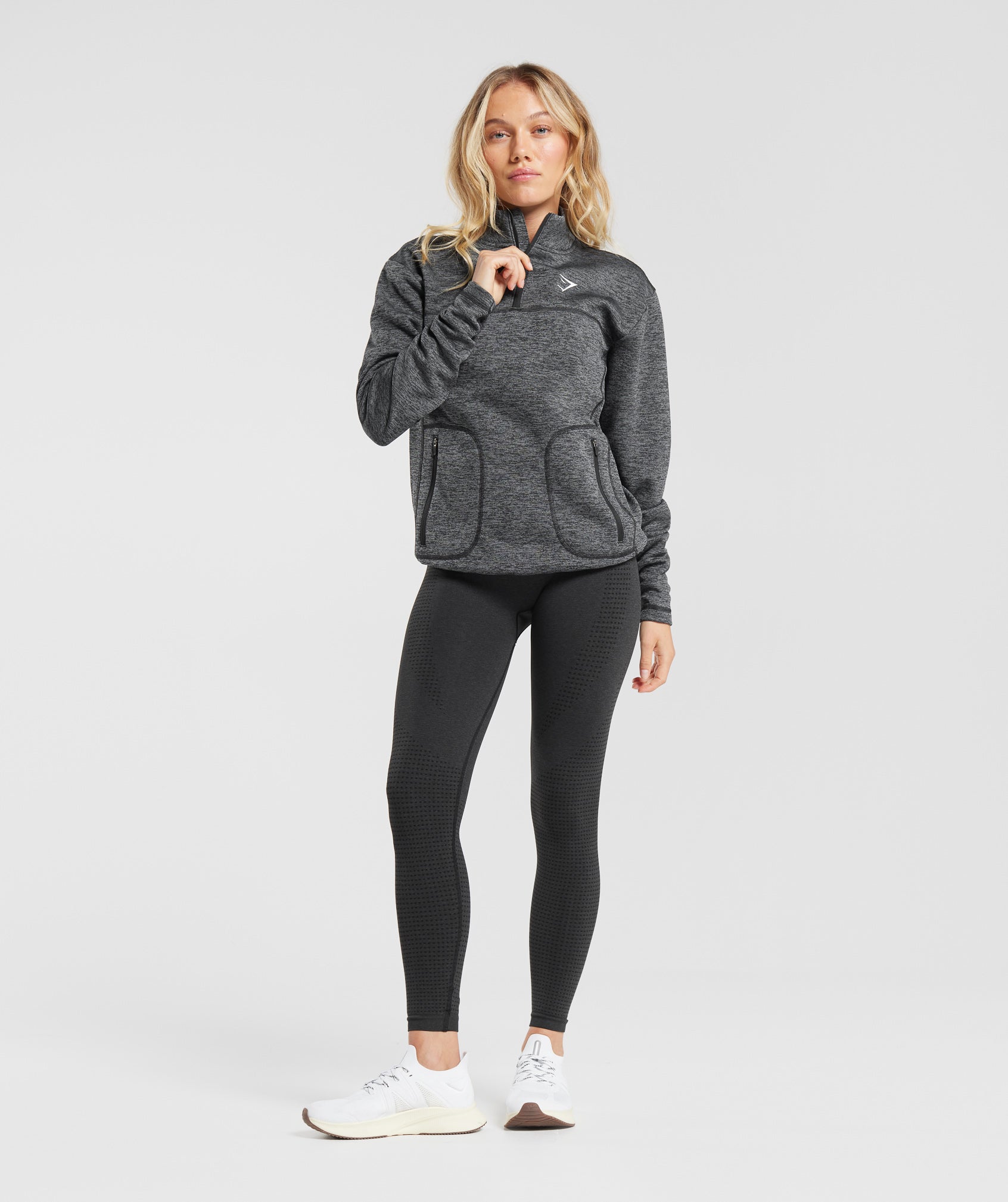 Thermal Fleece 1/4 Zip Pullover in Black/Pitch Grey - view 4