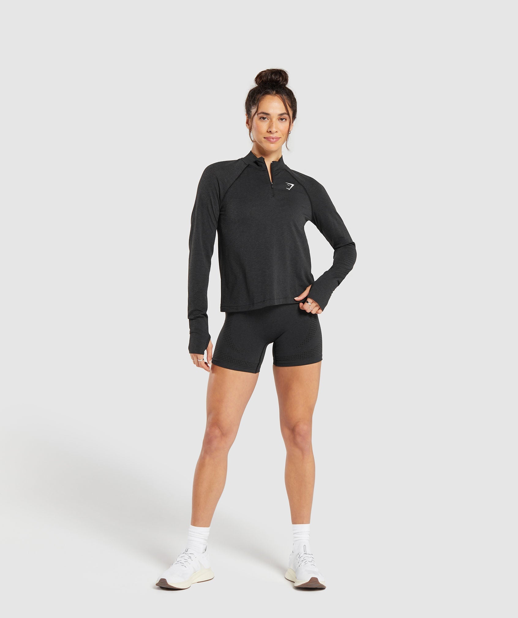 Vital Seamless 2.0 1/4 Track Top in Black Marl