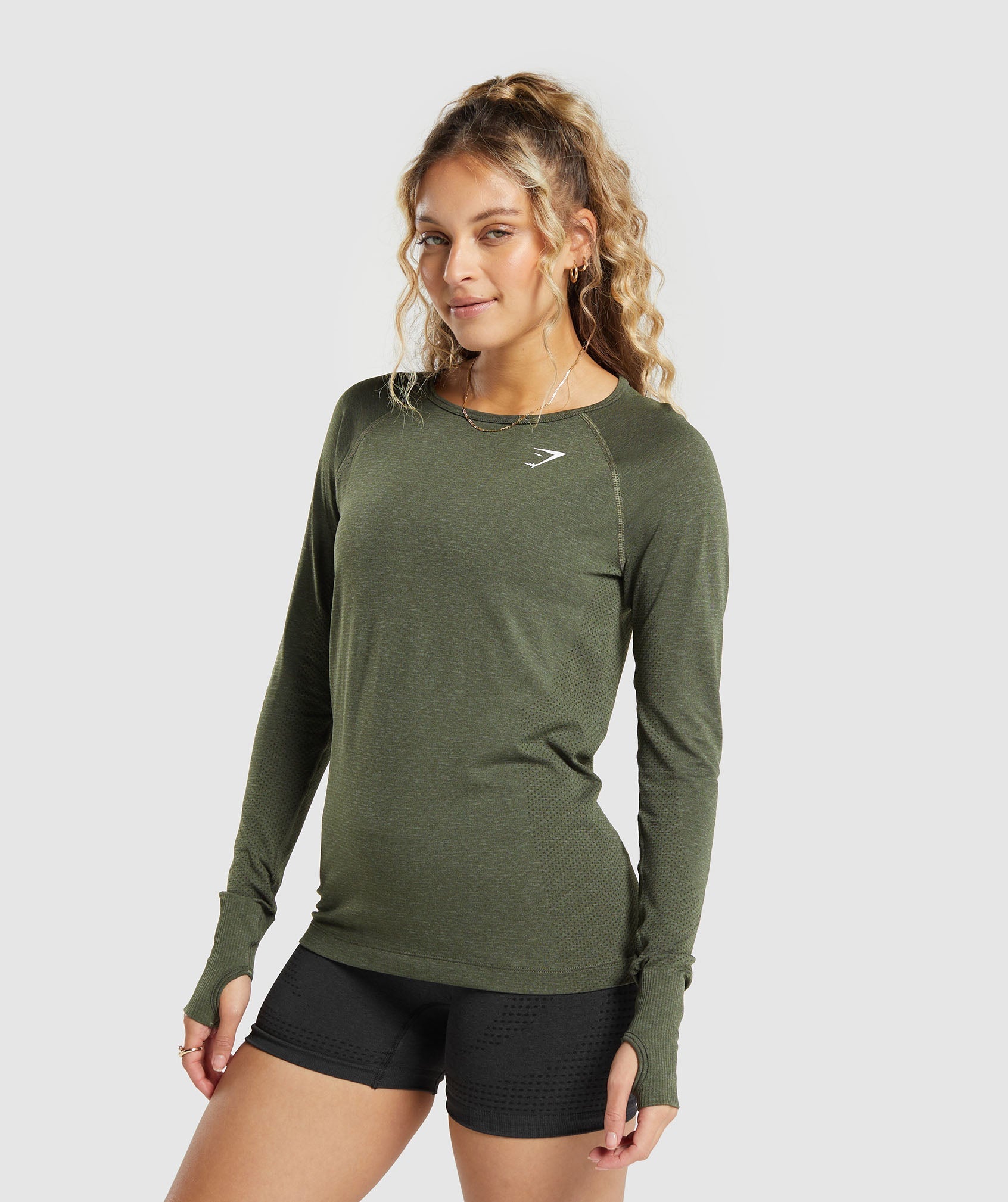 Vital Seamless 2.0 Light Long Sleeve Top in Base Green Marl - view 3