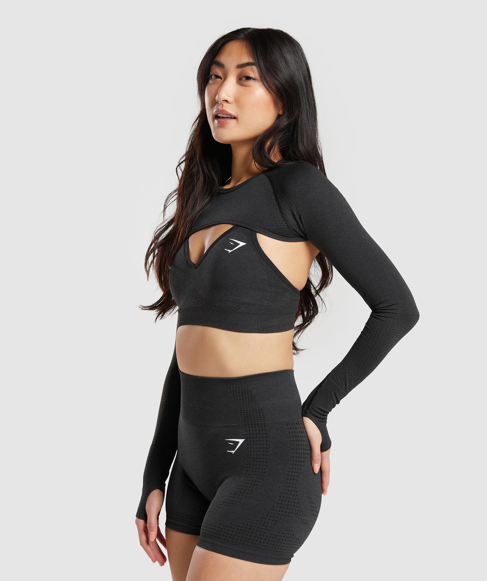 Vital Seamless Shrug in Black Marl - view 3