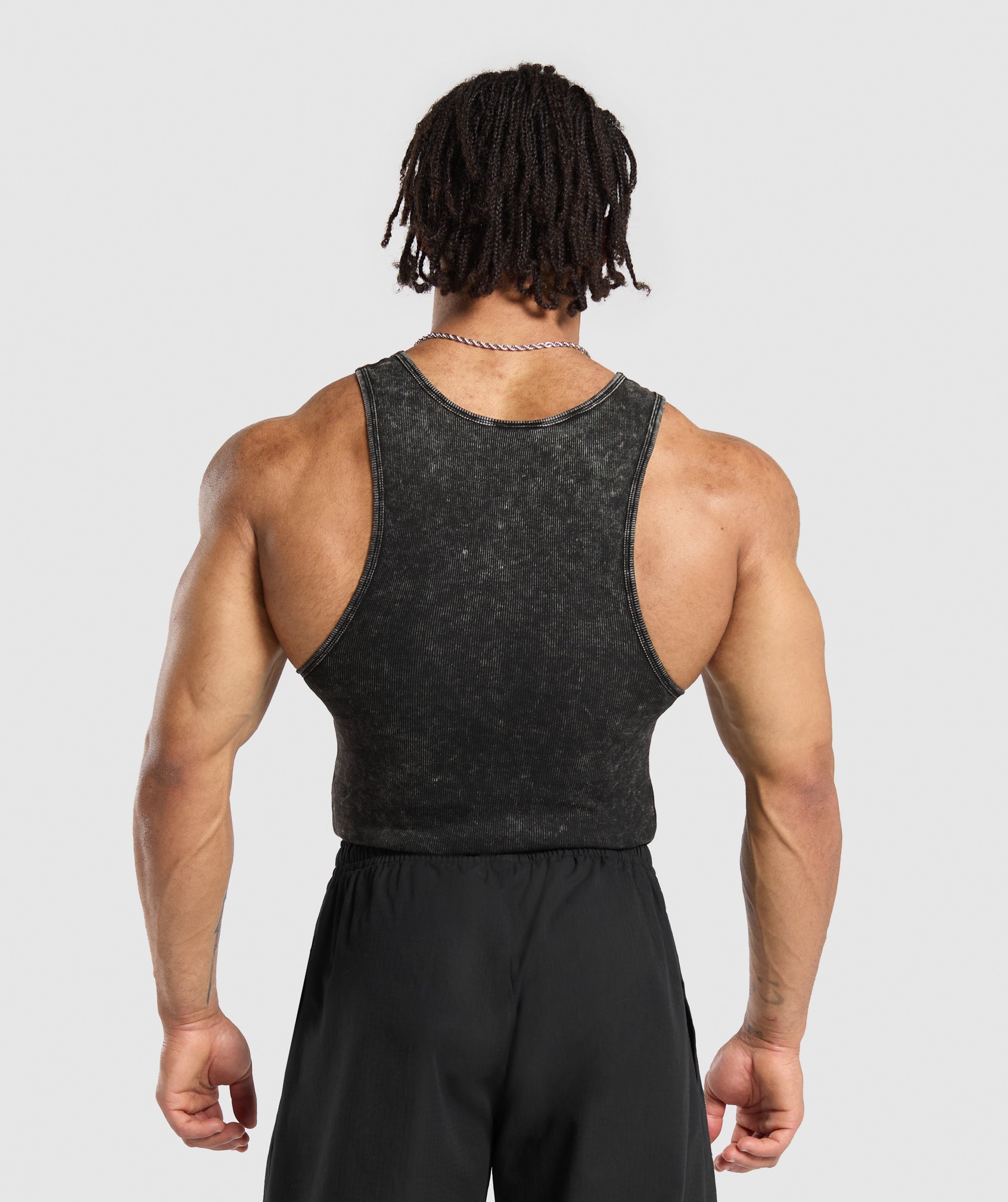 Washed Ribbed Tank 1PK in Black/Gel Bleach Wash - view 2