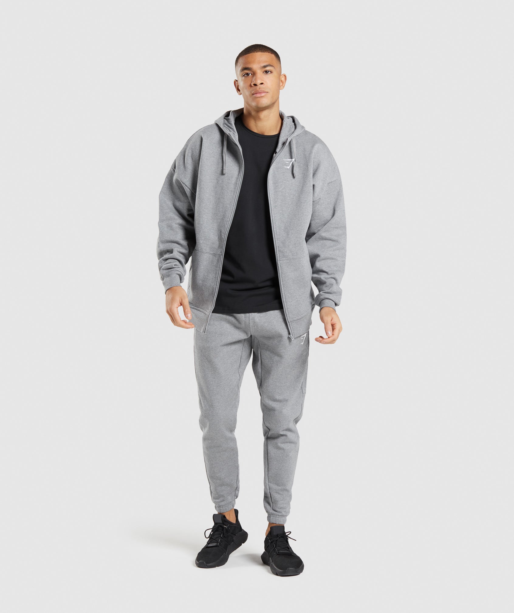 Essential Oversized Zip Up Hoodie  in Charcoal Marl