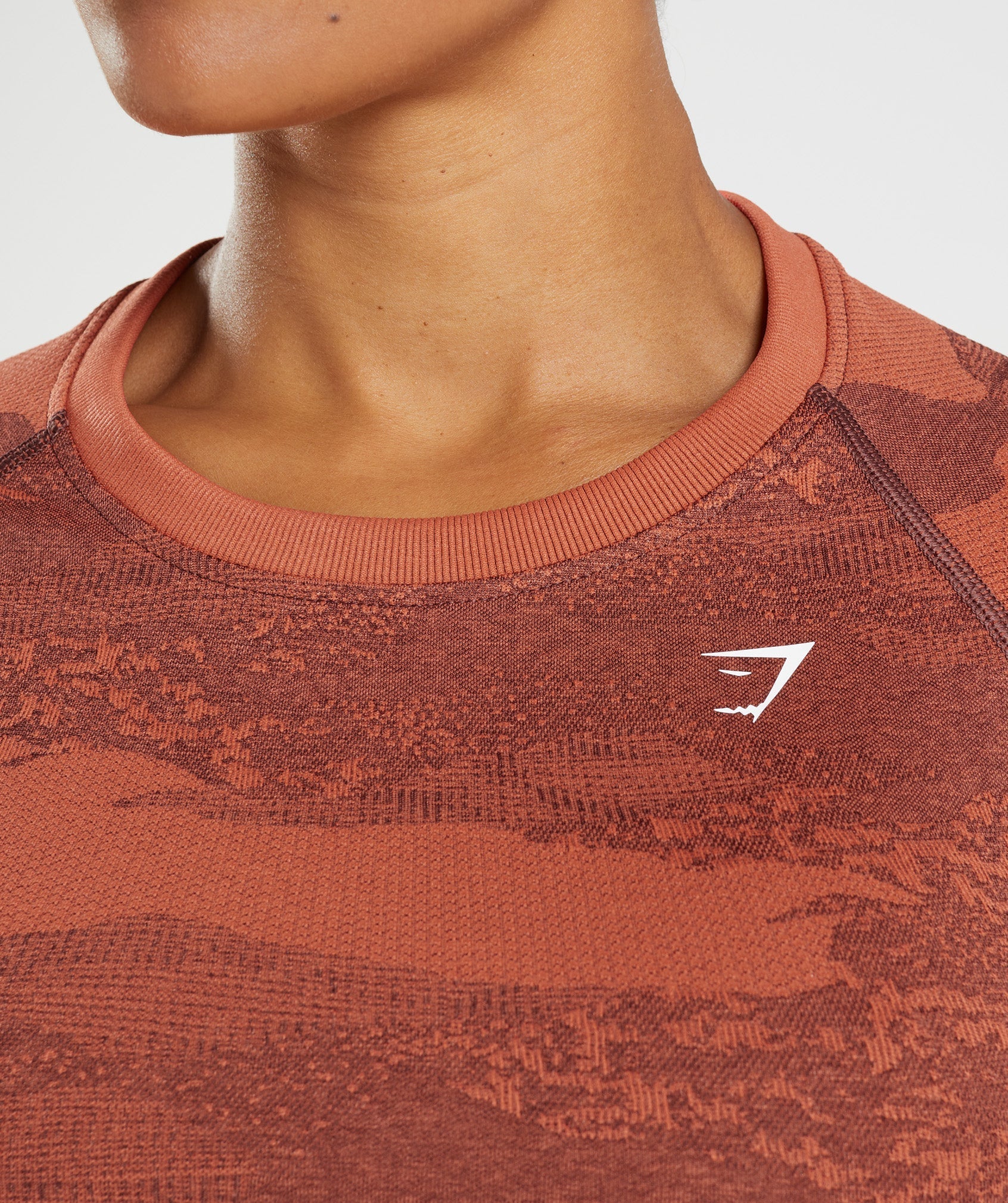 Adapt Camo Seamless Lace Up Back Top in Storm Red/Cherry Brown