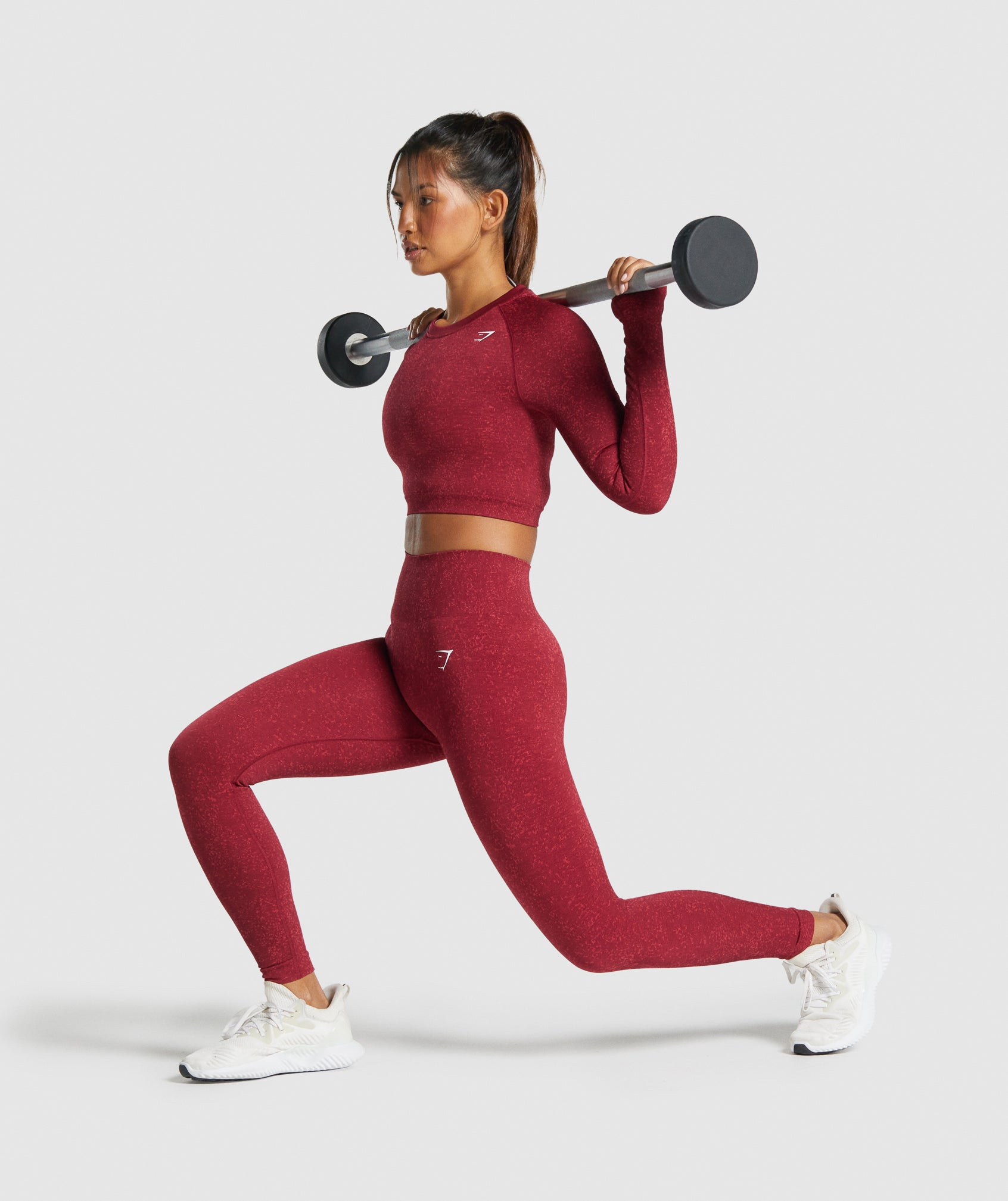 Adapt Fleck Seamless Long Sleeve Crop Top in Mineral | Burgundy - view 4