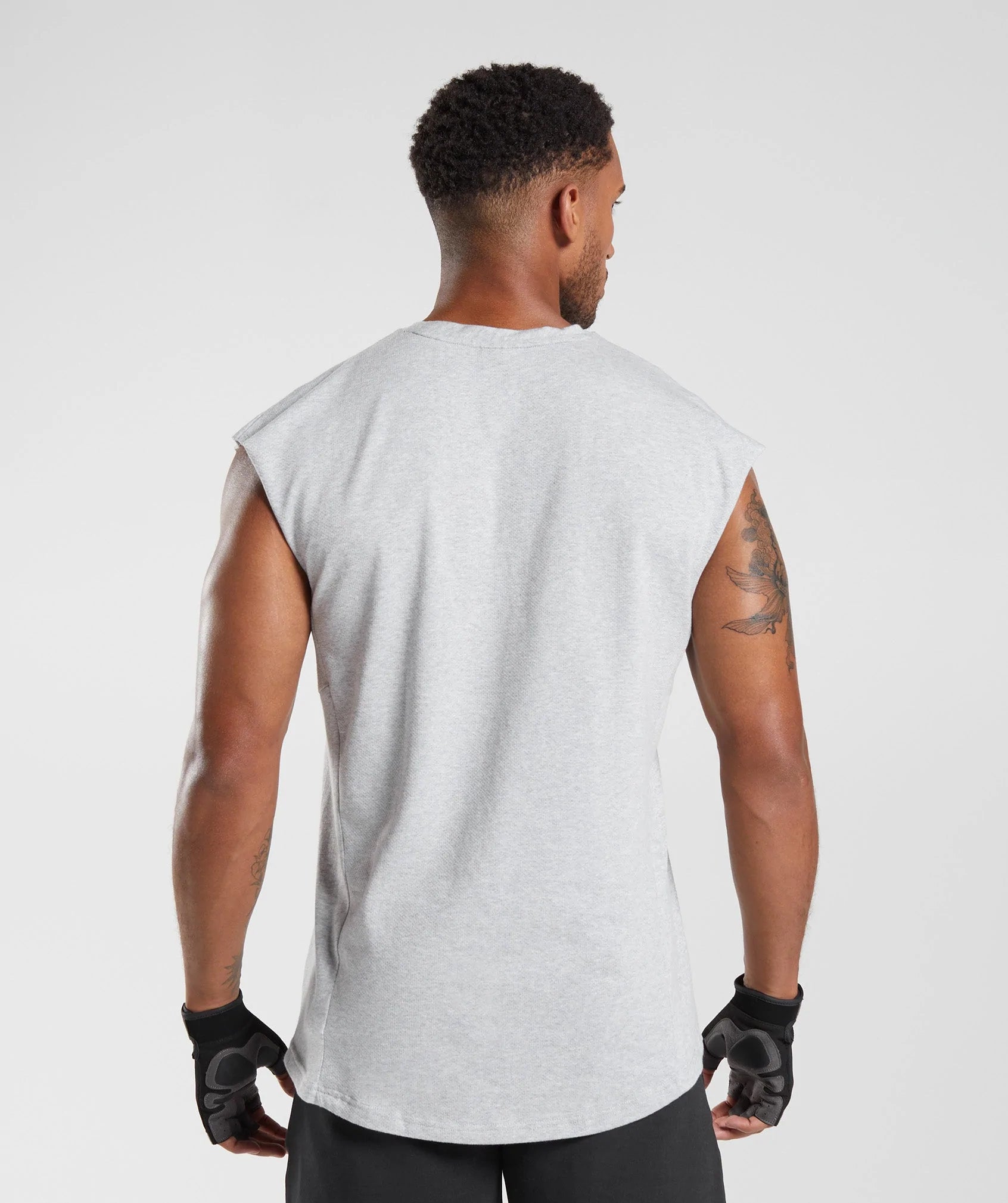 Gymshark React Drop Arm Tank Top Slim Fit Shirt Light Grey Core Marl Mens  XS-3XL