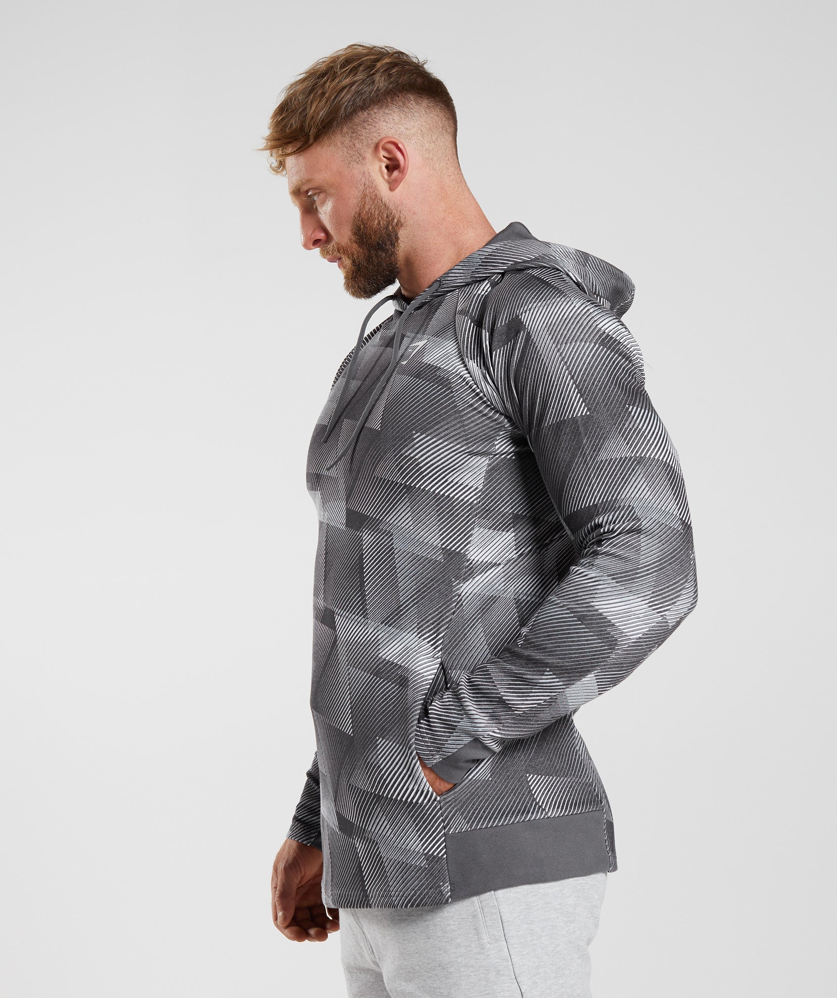 React Hoodie in Silhouette Grey Print