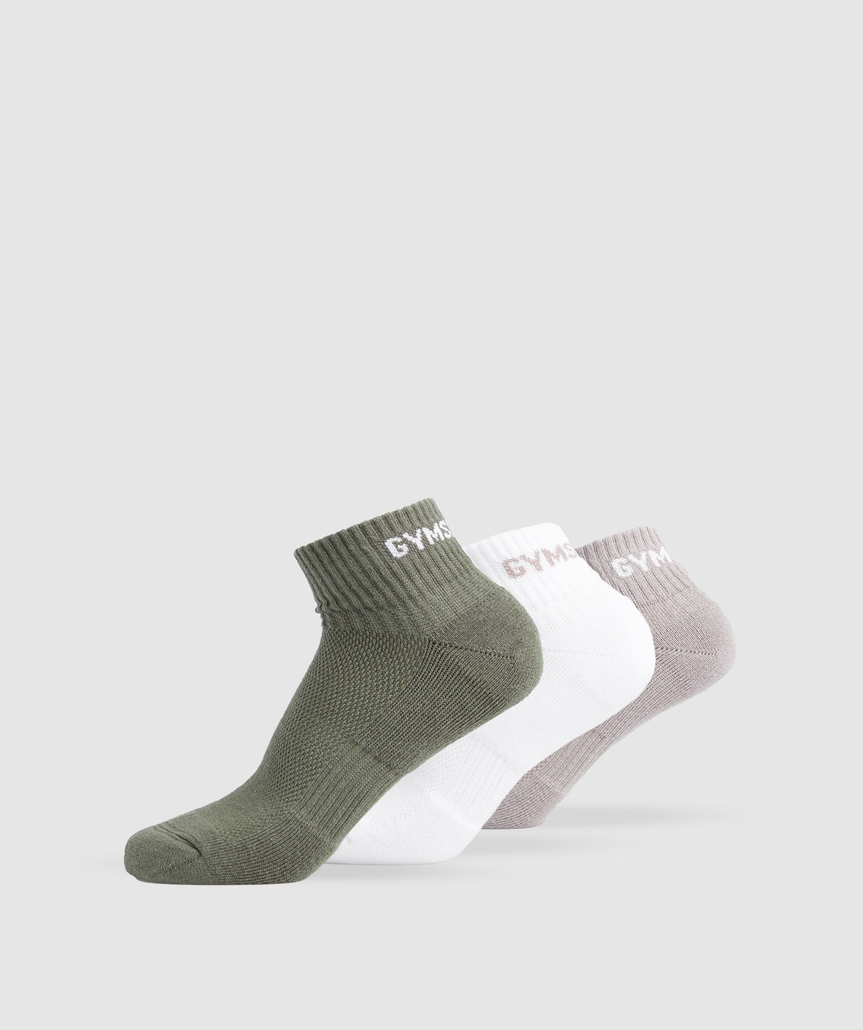 Jacquard Quarter Socks 3pk in Olive/White/Modern Blush Pink