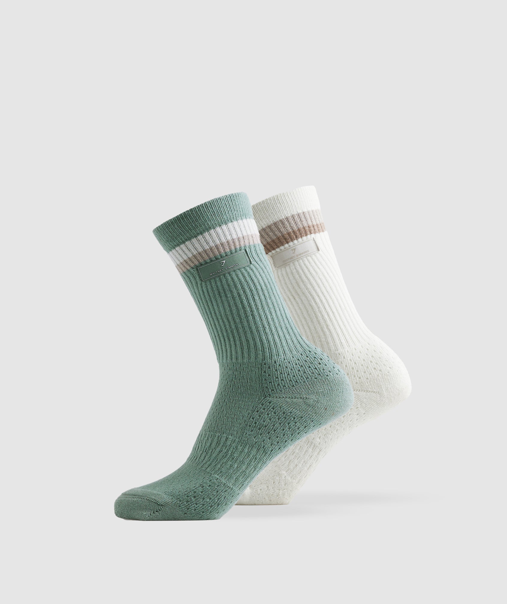 Whitney Crew Socks in Skylight White/Cozy Grey/Cement Brown/Leaf Green