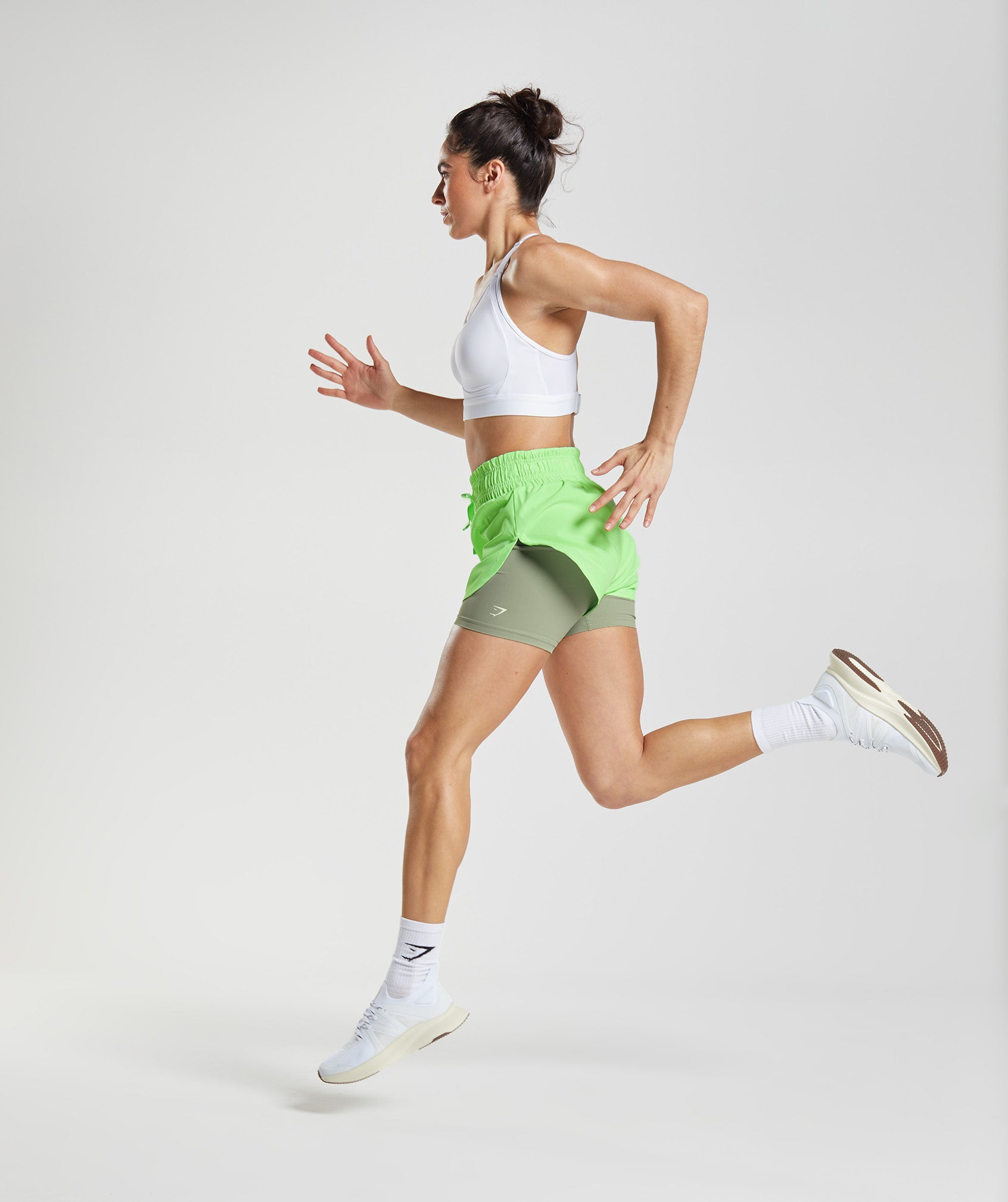 Running 2 In 1 Shorts in Iris Green/Light Olive Green