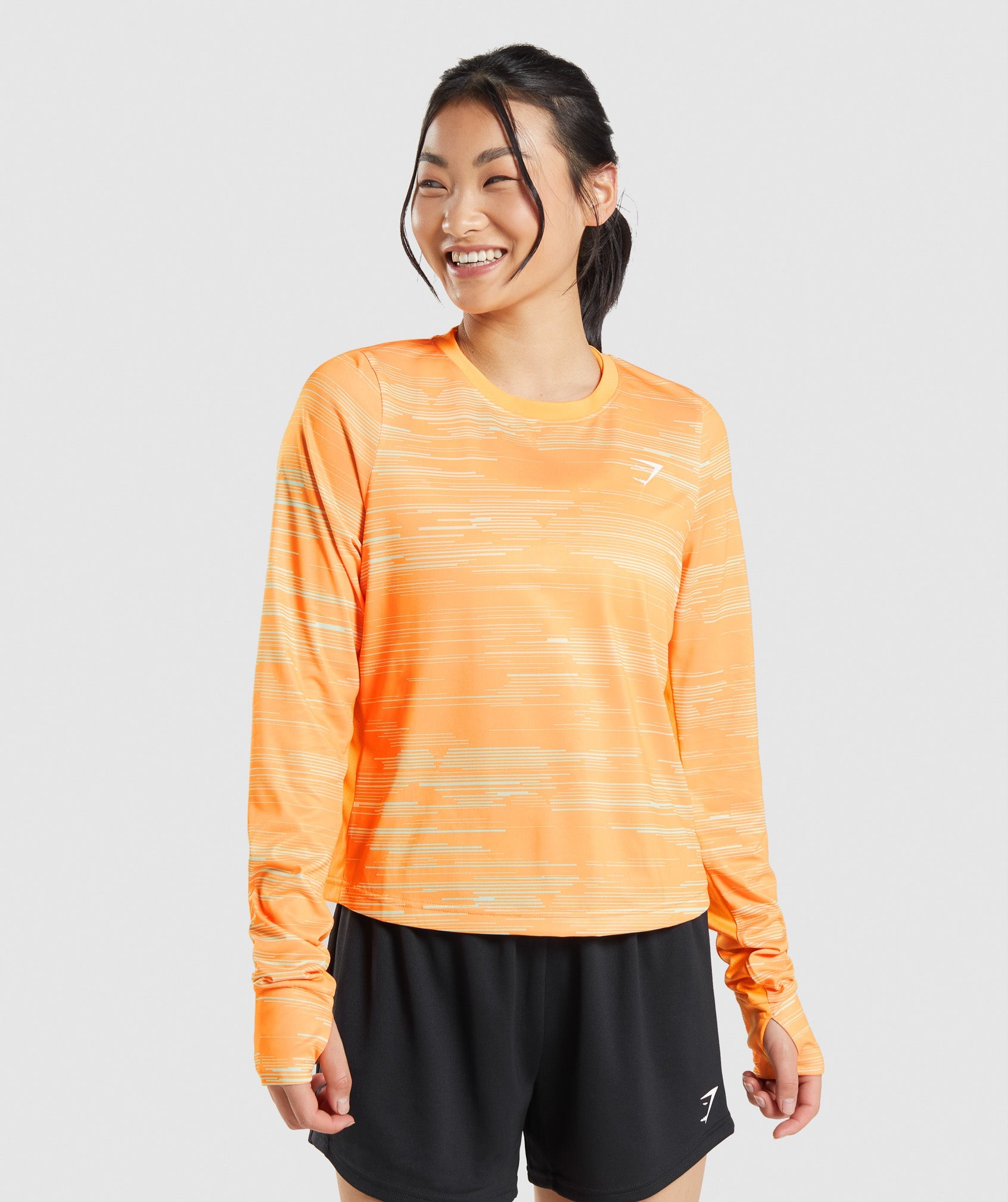Sport Loose Long Sleeve T-Shirt in Orange Print - view 1