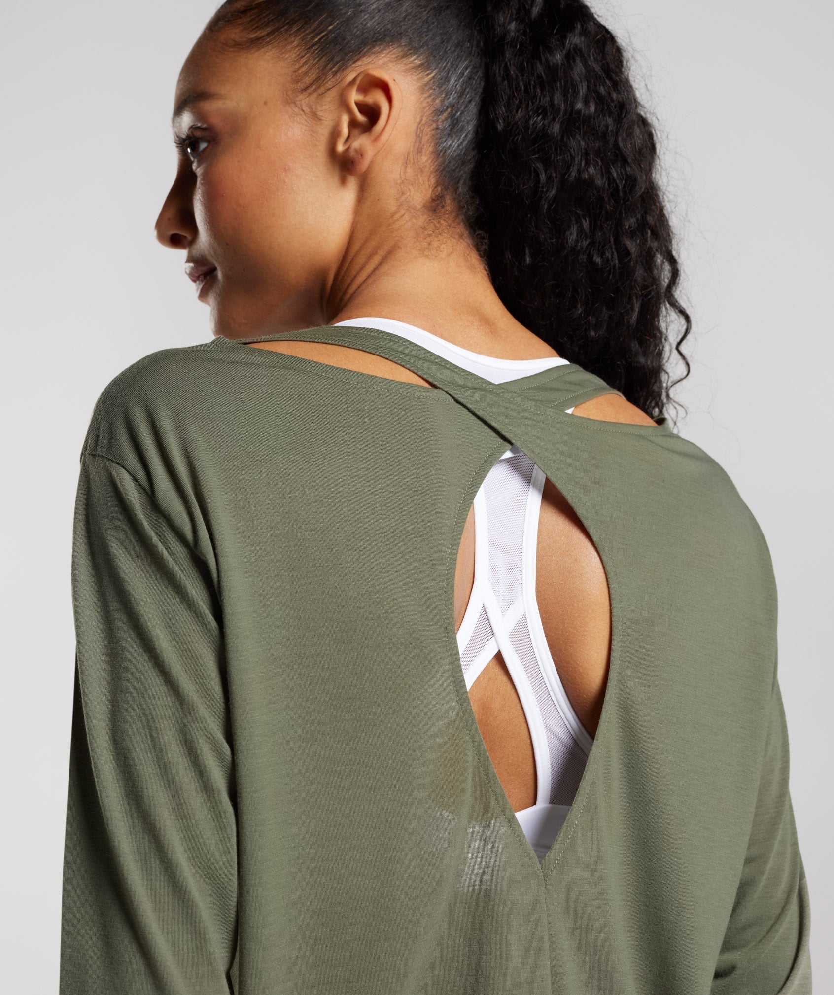 Super Soft Cut-Out Long Sleeve Top in  Dusty Olive