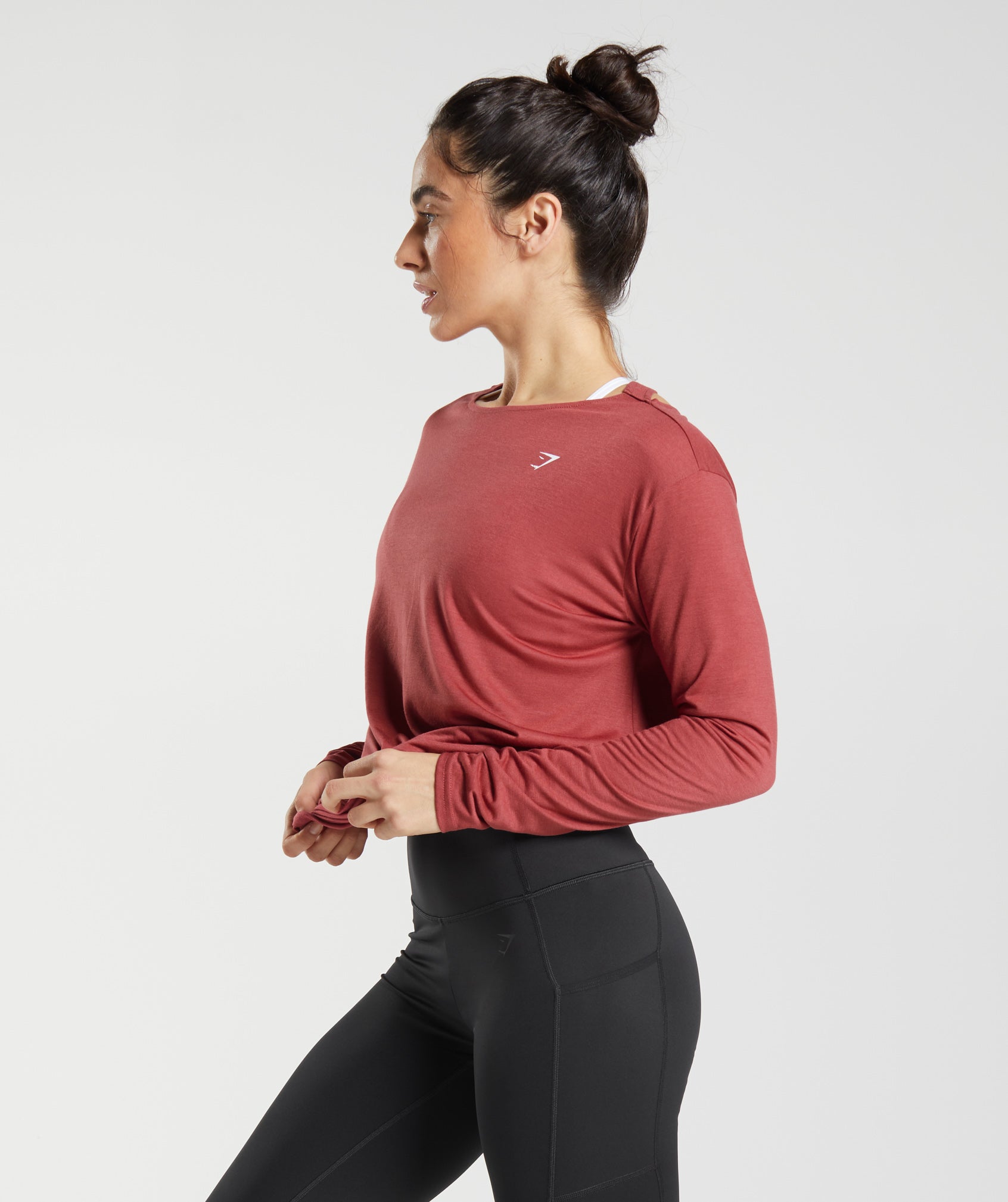 Super Soft Cut-Out Long Sleeve Top in Pomegranate Red