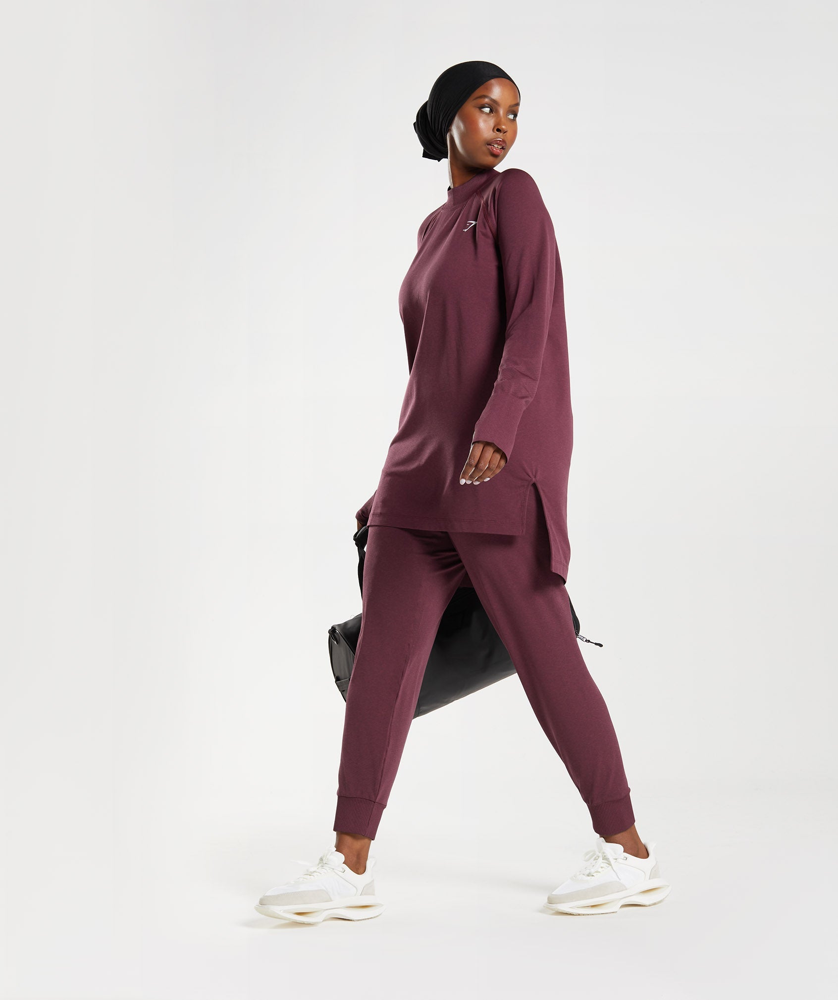 Vital Seamless Long Line Top in Baked Maroon Marl