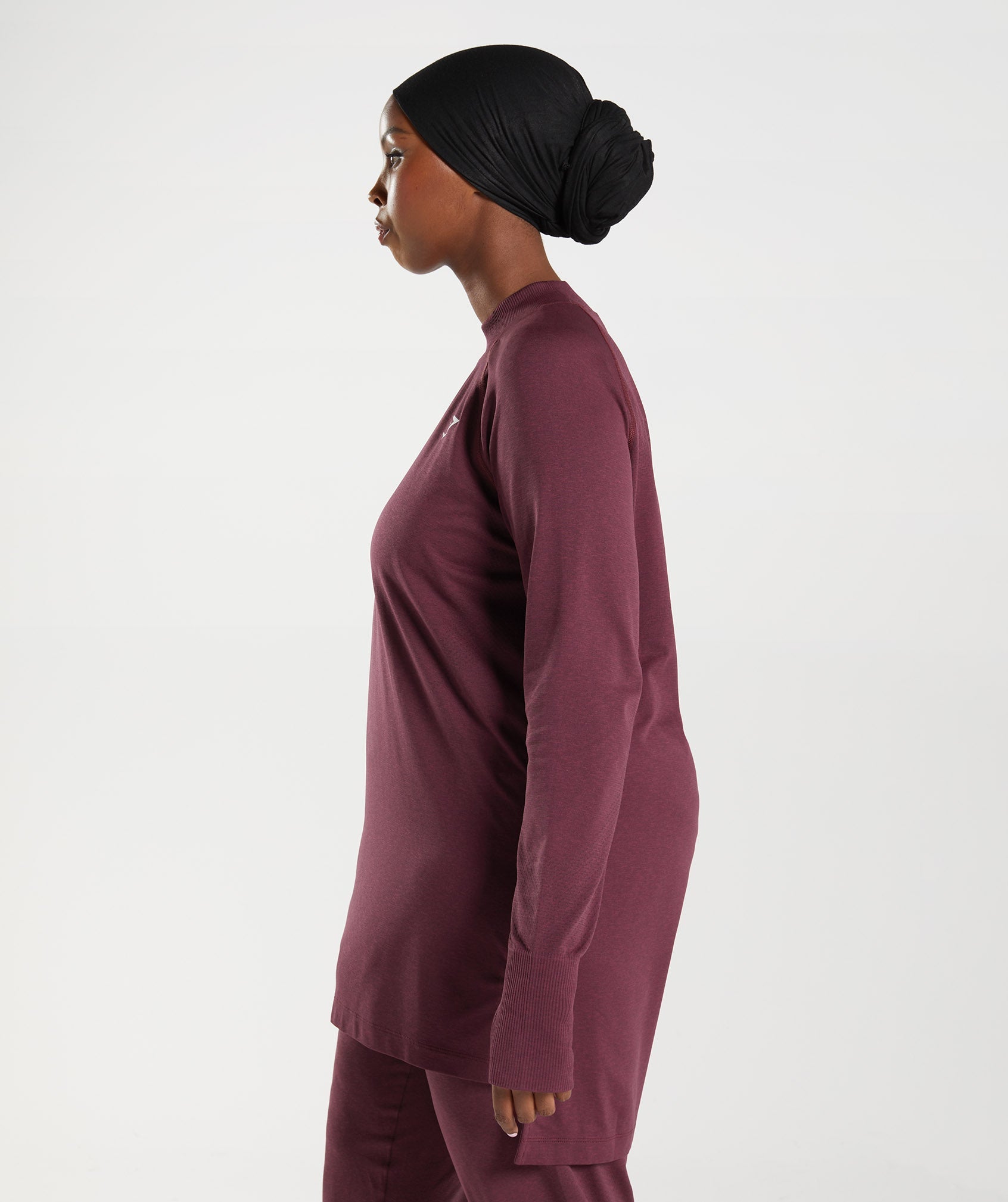 Vital Seamless Long Line Top in Baked Maroon Marl