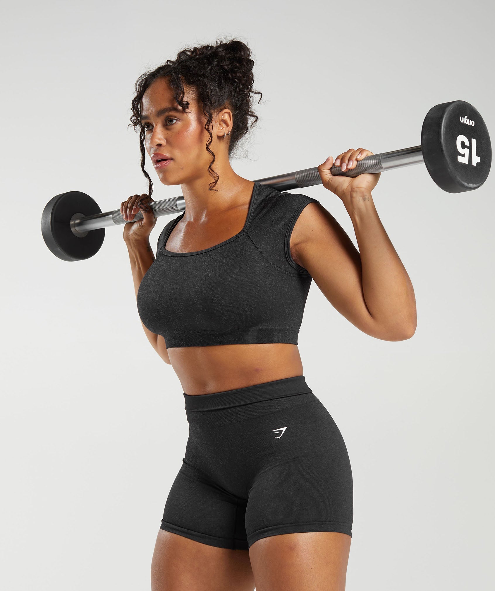 Adapt Fleck Seamless Crop Top in Black/Smokey Grey - view 4