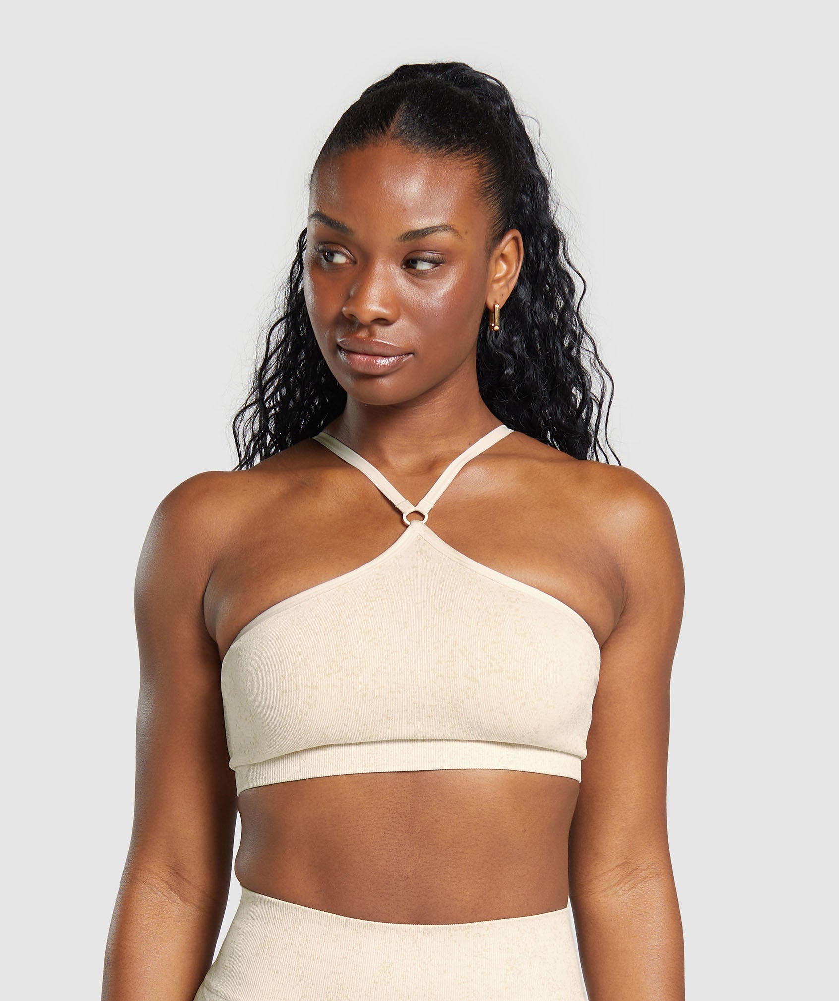 Adapt Fleck Seamless Halterneck Bralette- Ocean Teal/Artificial Teal in Coconut White