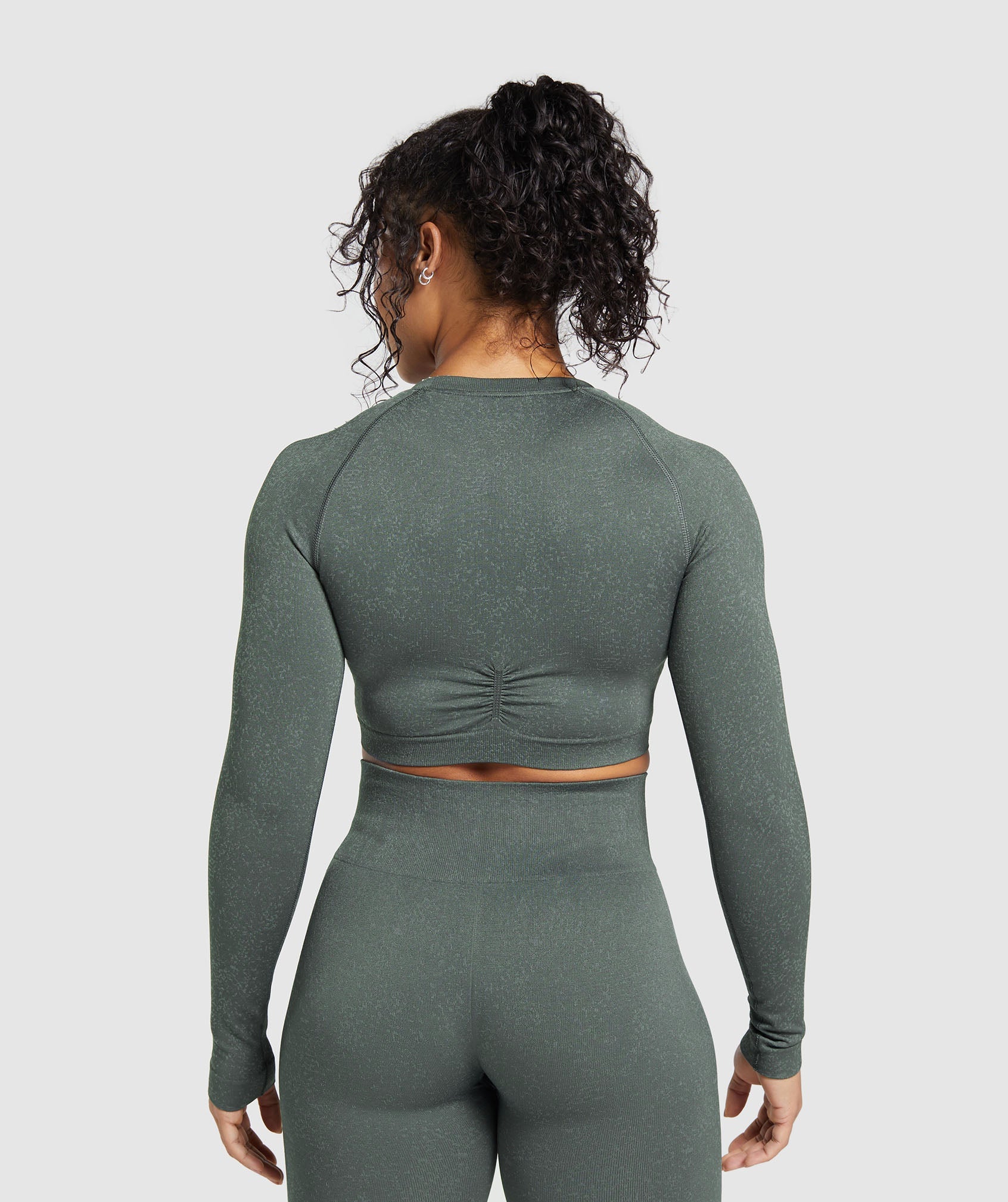 Adapt Fleck Seamless Long Sleeve Crop Top in Slate Teal/Cargo Teal - view 2