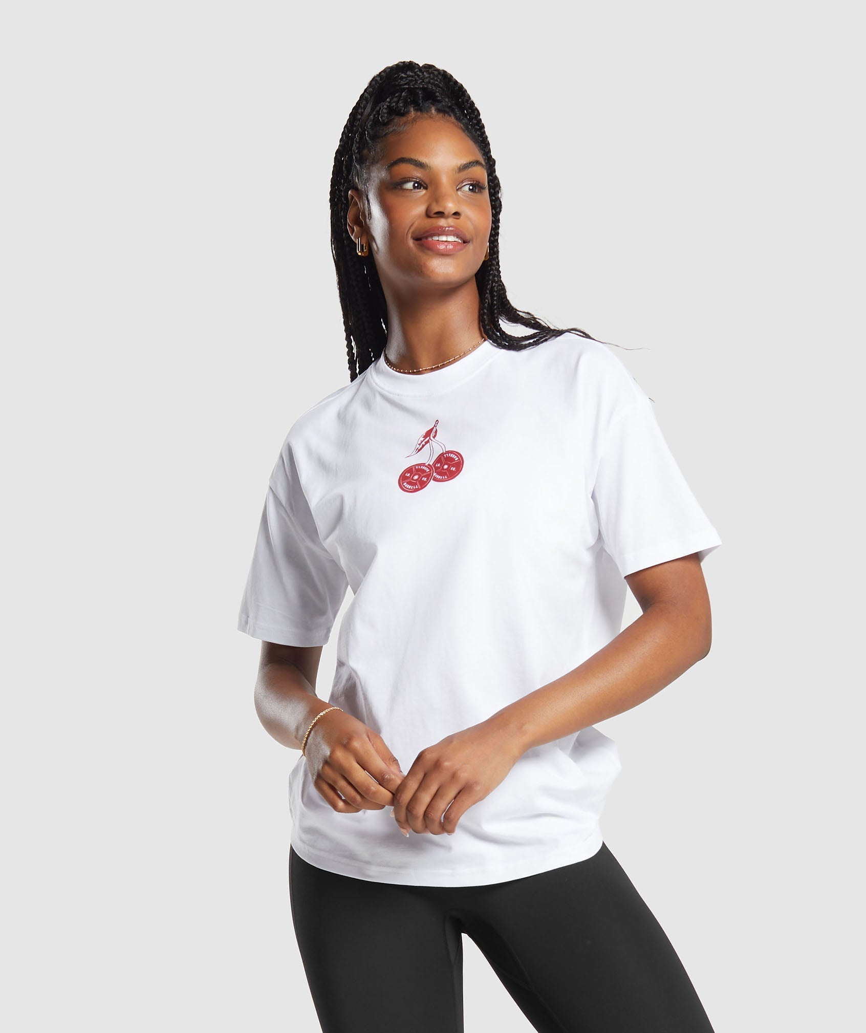 Barbell Cherries Oversized T-Shirt in White - view 1