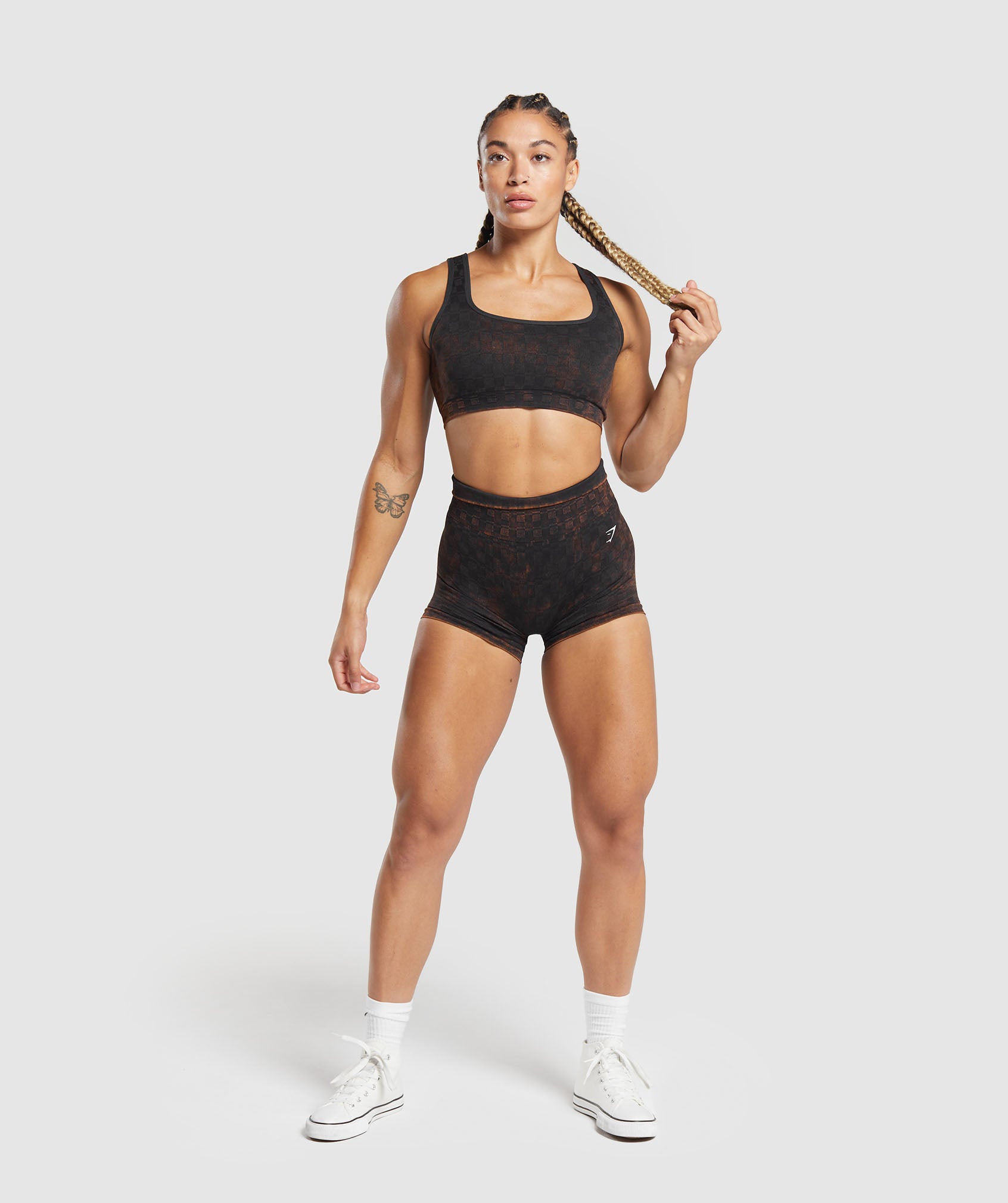 Check Seamless Washed Sports Bra in Black - view 4