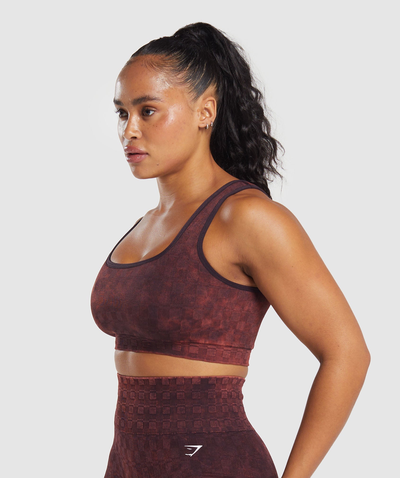 Check Seamless Washed Sports Bra in Plum Brown - view 3