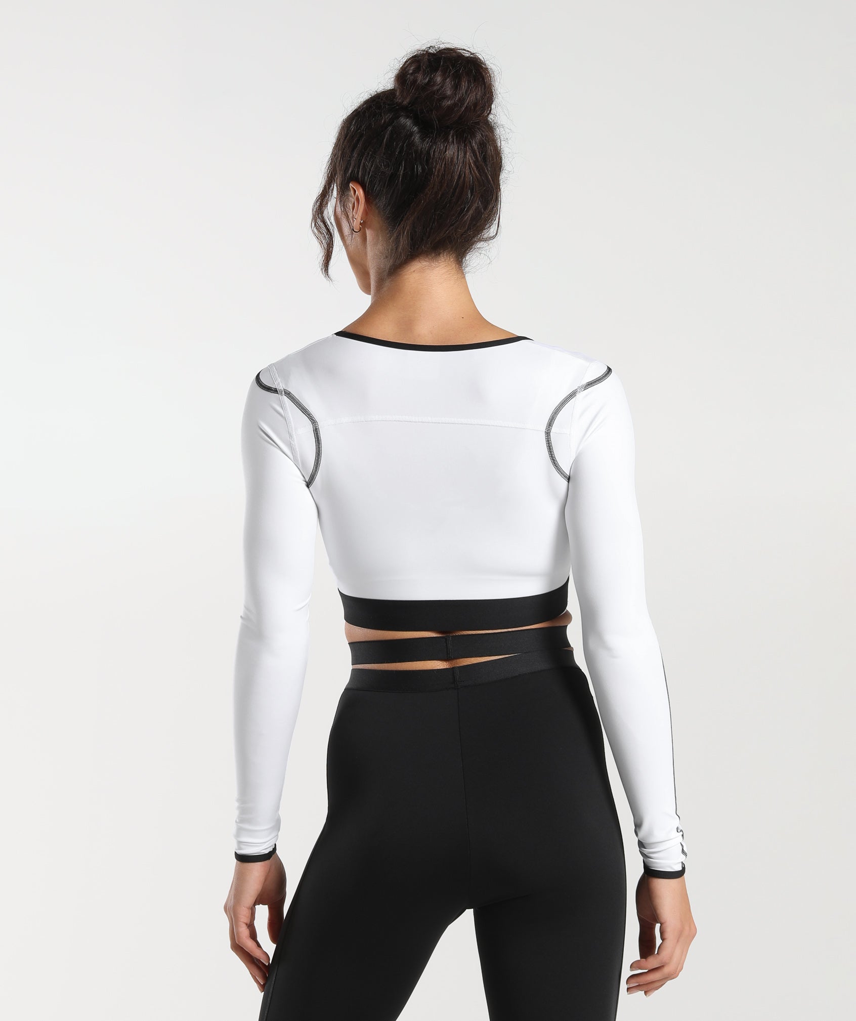 Contrast Long Sleeve Crop Top in White - view 2