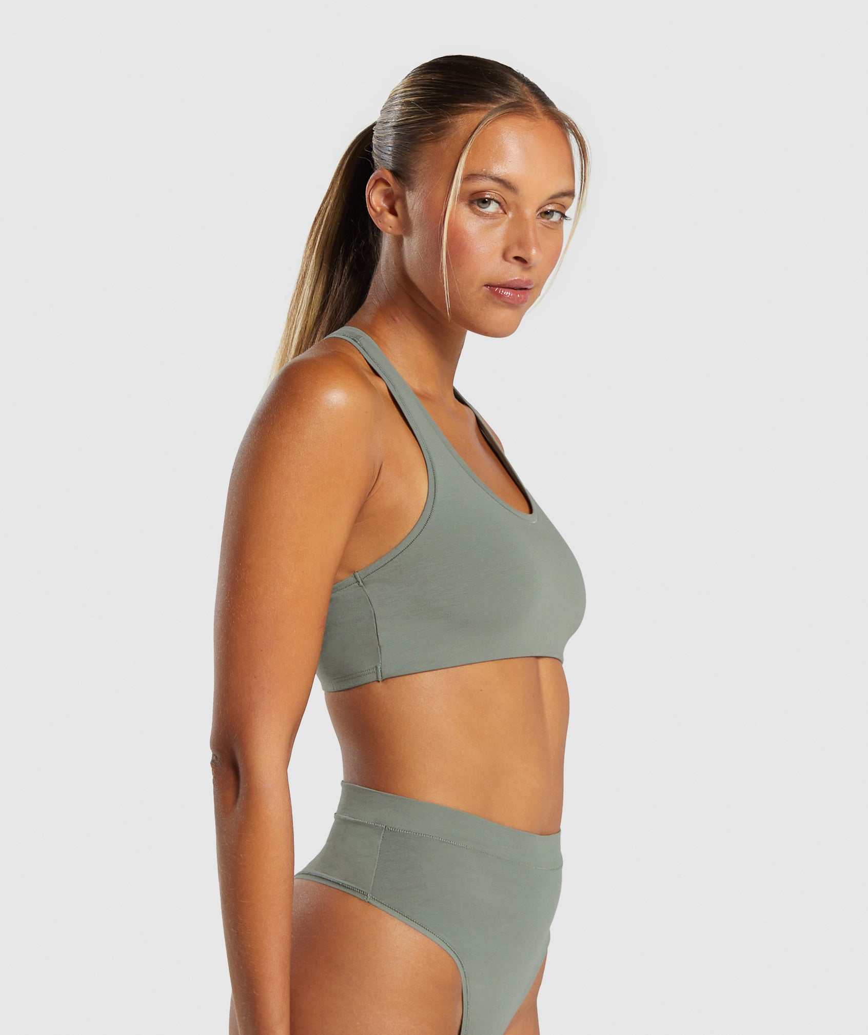 Cotton Bralette in Unit Green - view 3