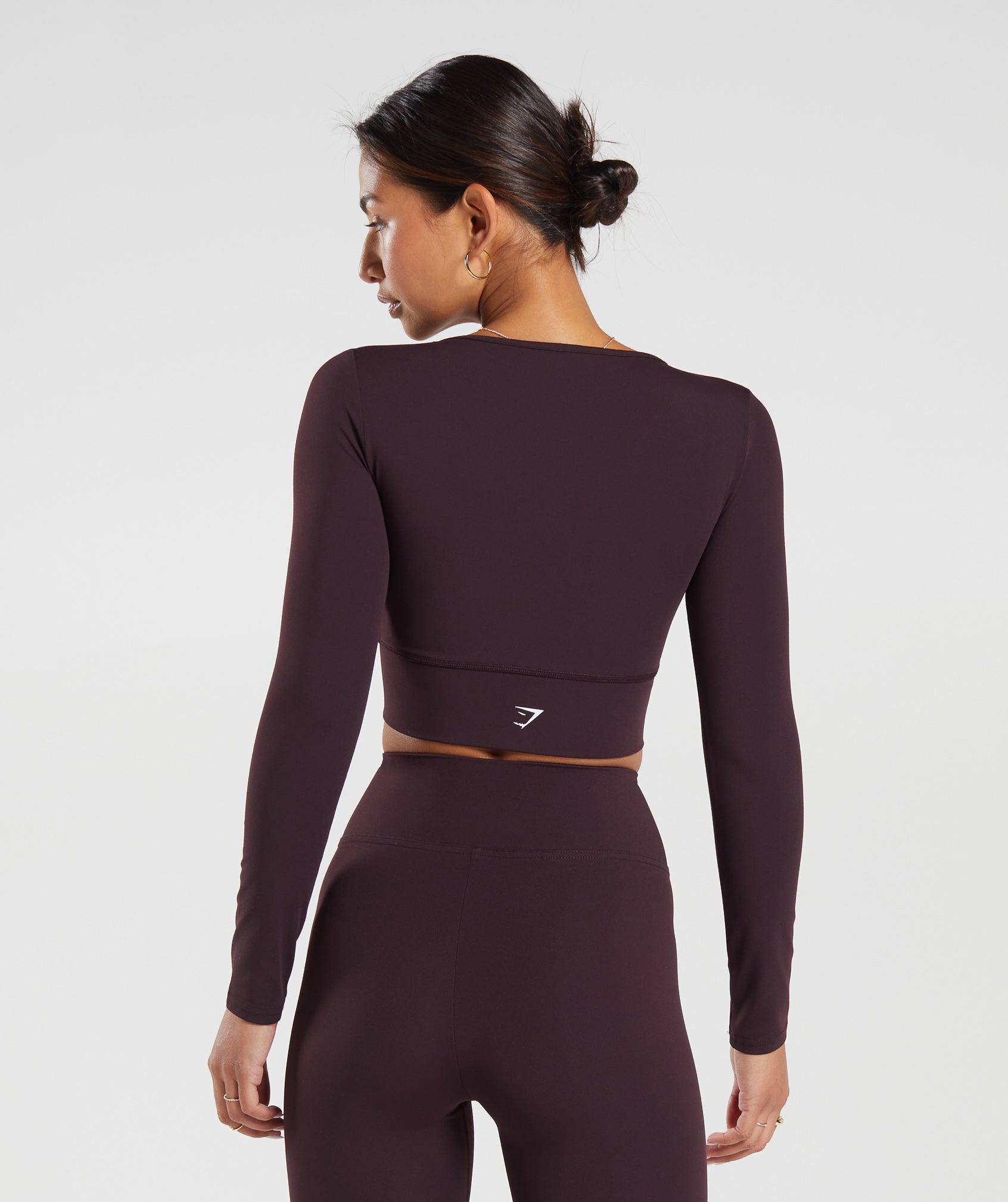 Crossover Long Sleeve Crop Top in Plum Brown - view 2