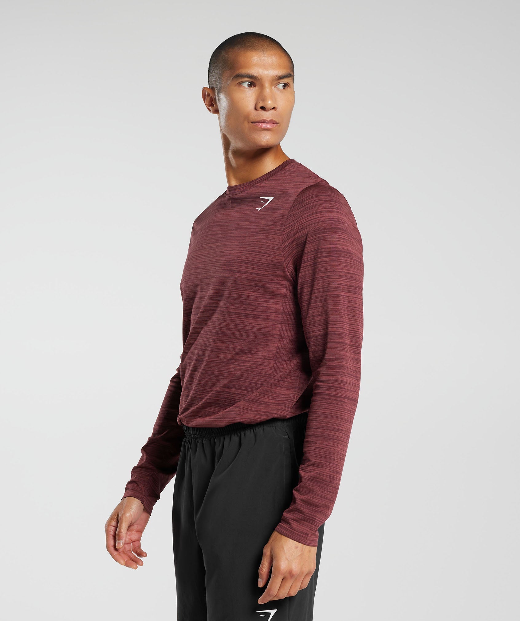 Heather Seamless Long Sleeve T-Shirt in Rich Maroon/Washed Burgundy - view 3