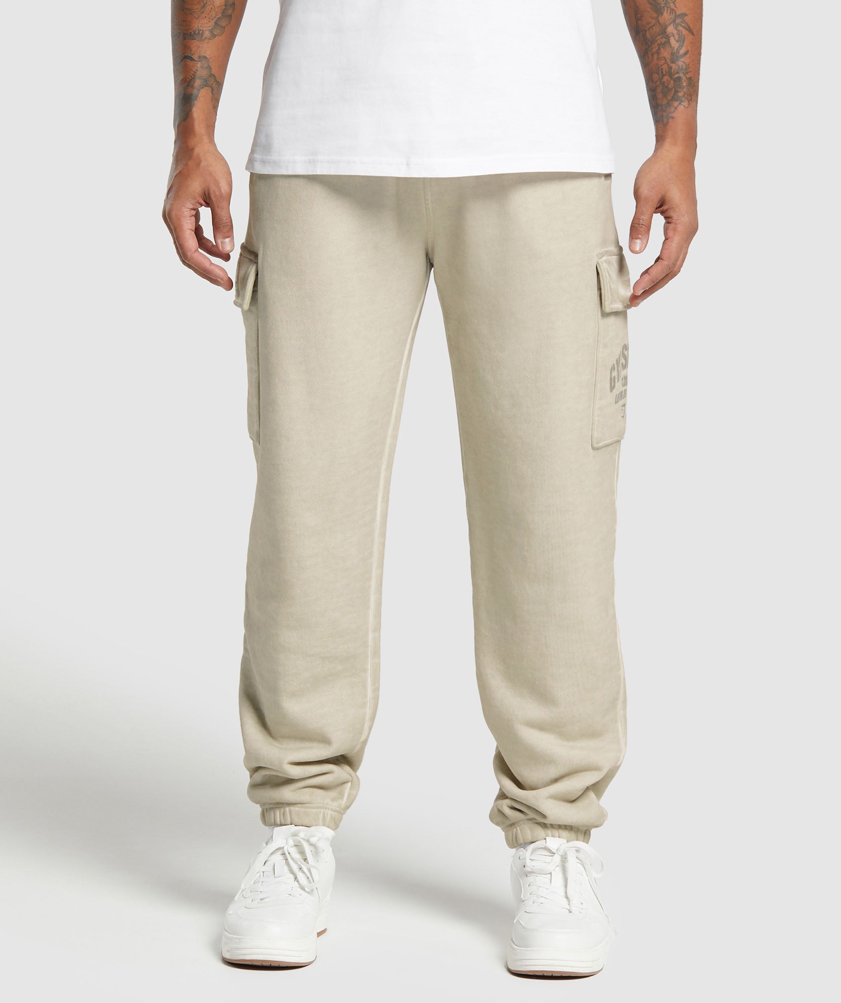 Heavyweight Washed Cargo Joggers in Pebble Grey - view 1