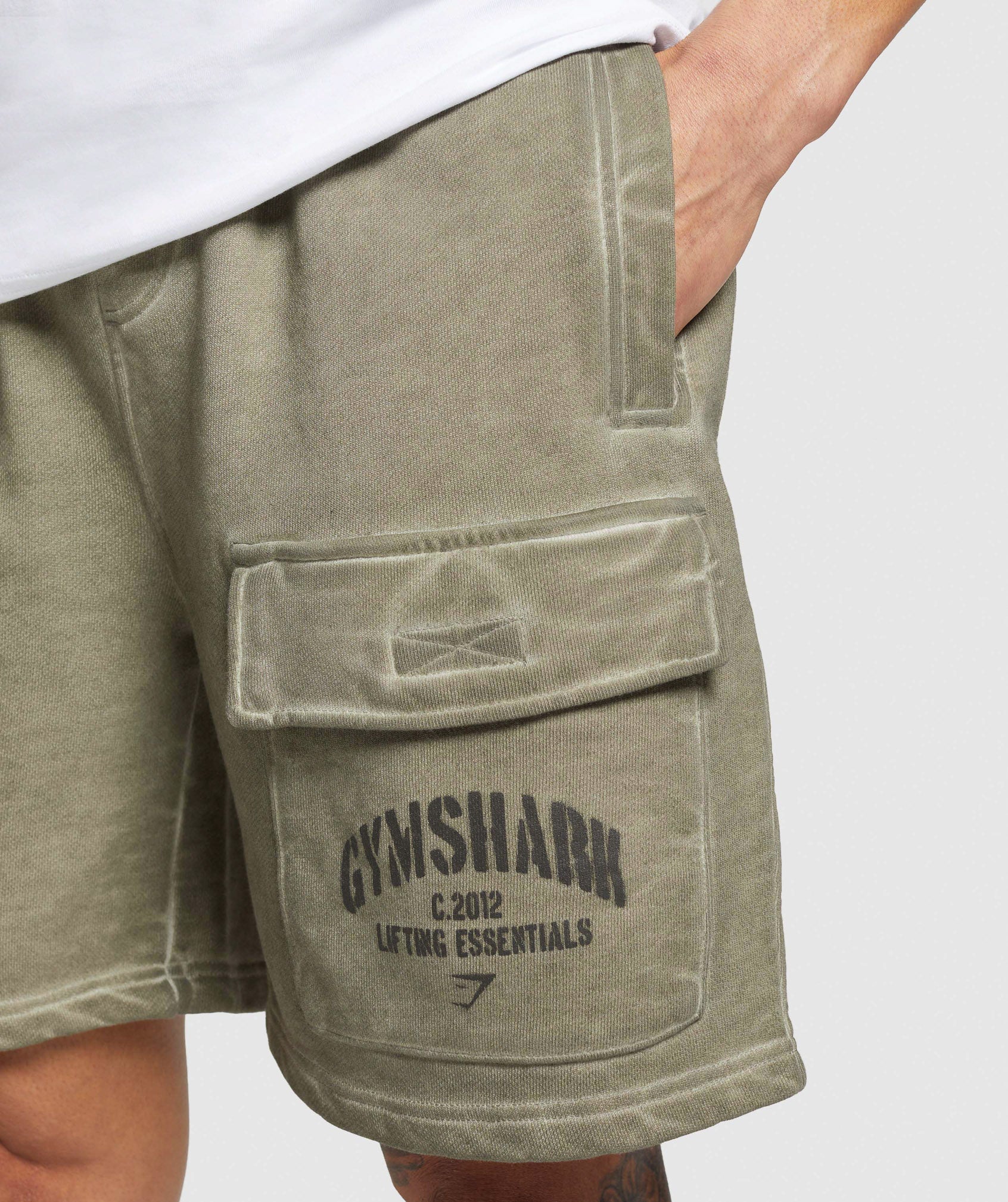 Heavyweight Washed Cargo Shorts in Utility Green - view 6