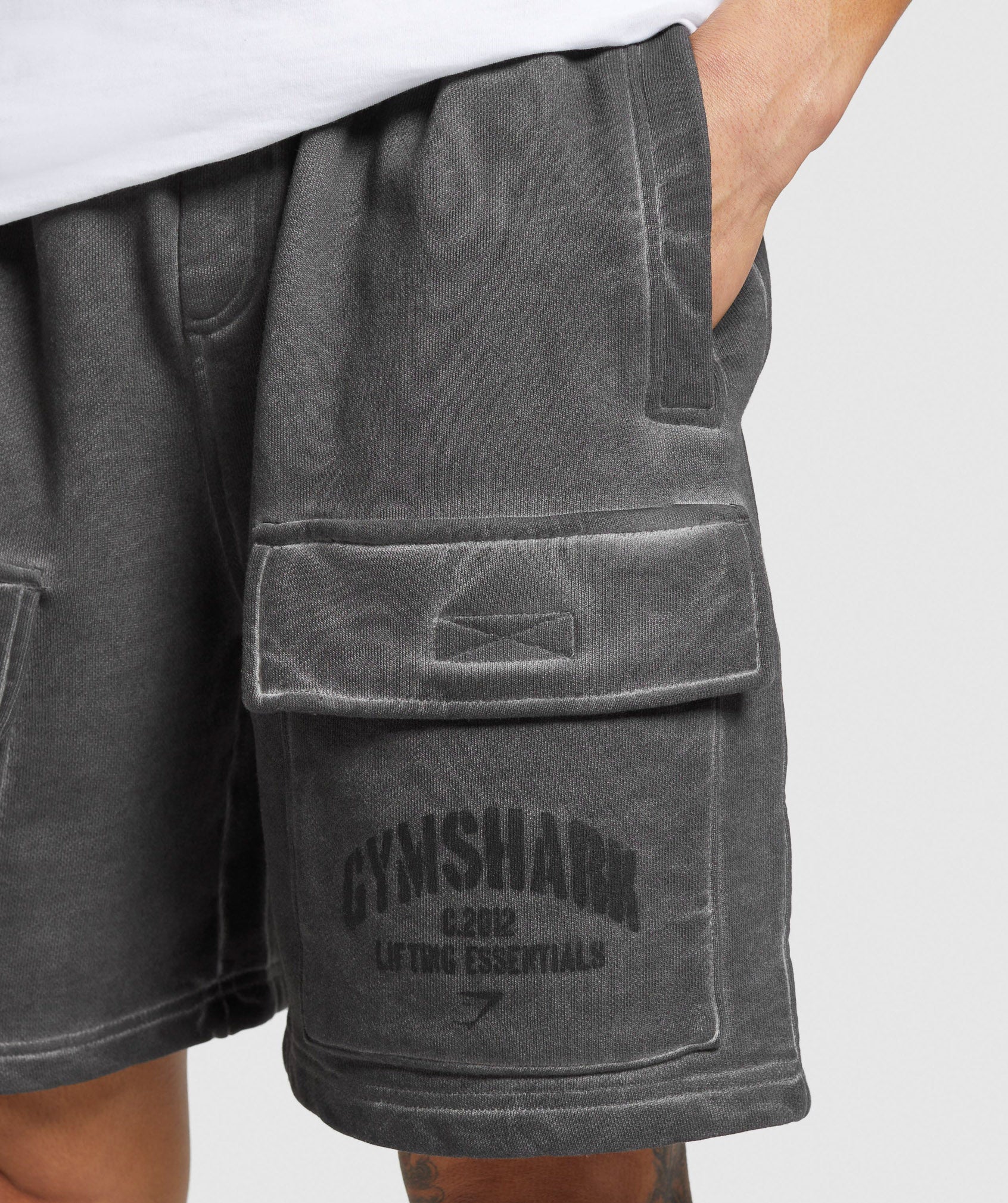 Heavyweight Washed Cargo Shorts in Black - view 6