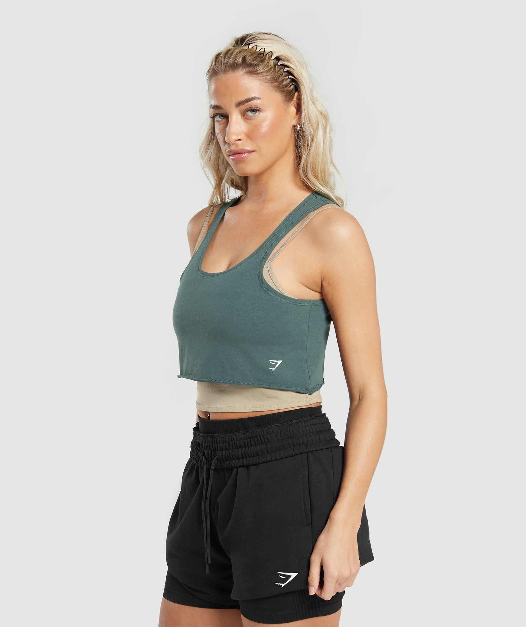 Lifting 2 In 1 Crop Tank in Sand Brown/Slate Teal - view 3