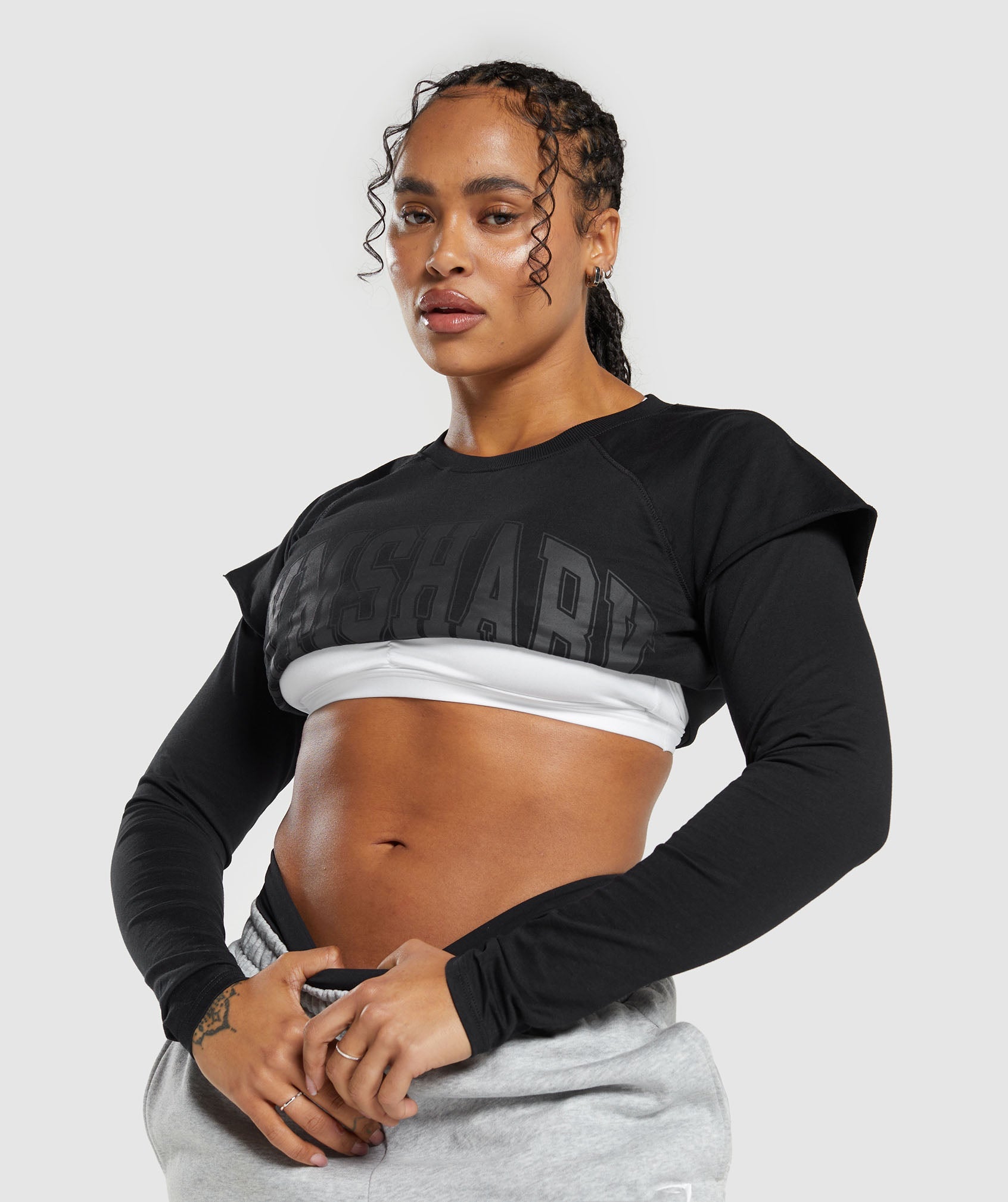 Lifting 2 In 1 Long Sleeve Crop Top in Black - view 5