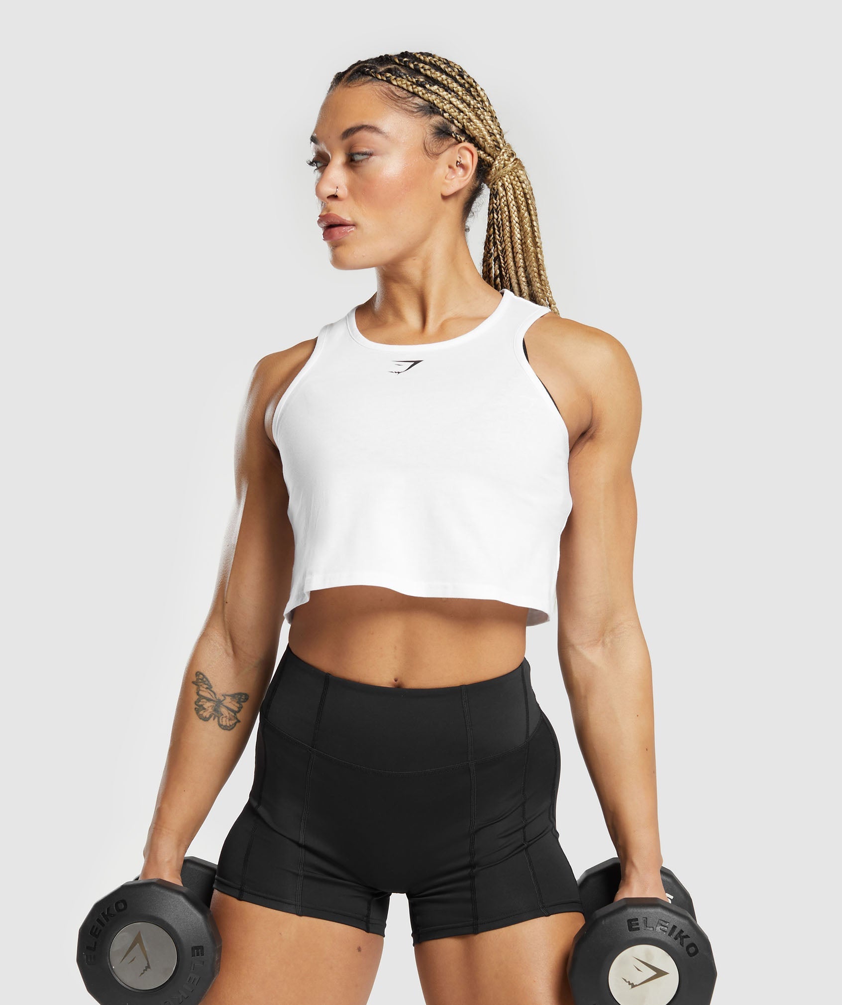 Lifting Essential Cotton Crop Tank in White - view 3