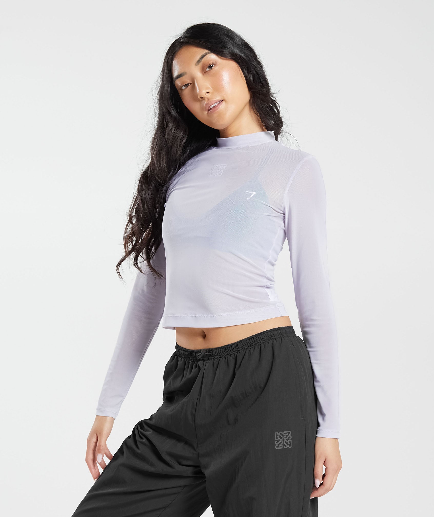 Monogram Mesh Long Sleeve Top in Moon Purple - view 3