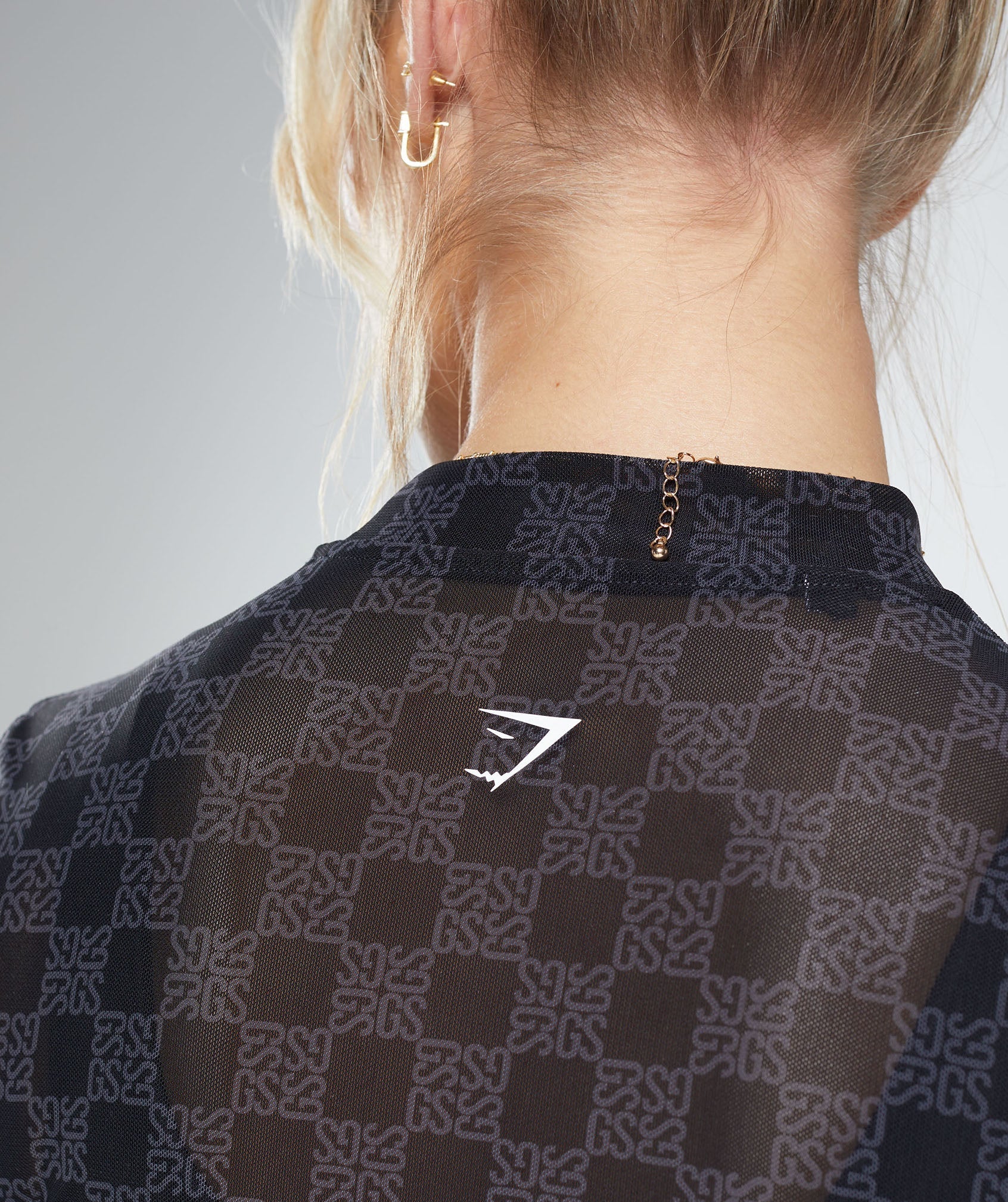 Monogram Mesh Long Sleeve Top in Onyx Grey - view 6