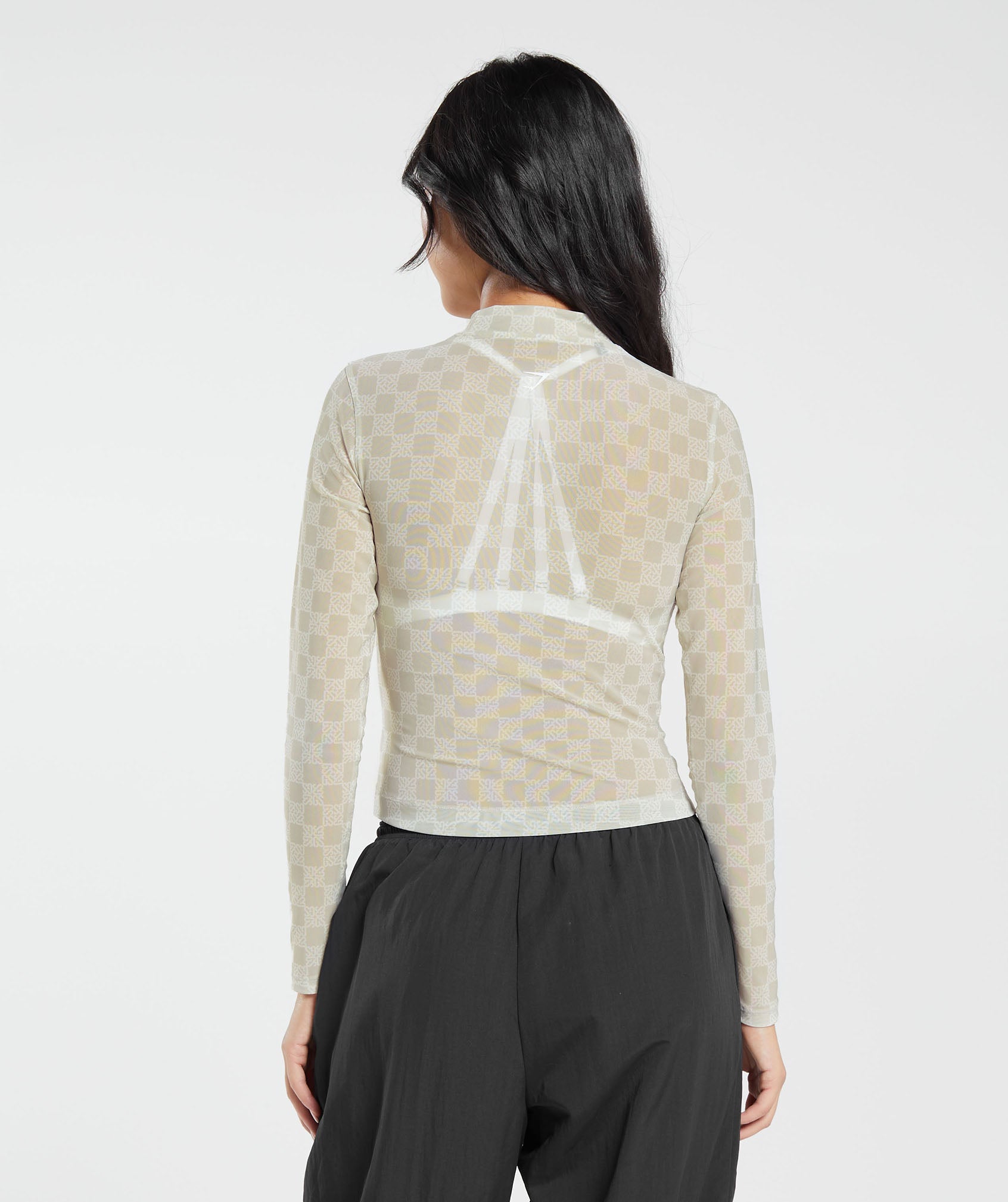 Monogram Mesh Long Sleeve Top in Vanilla White - view 2