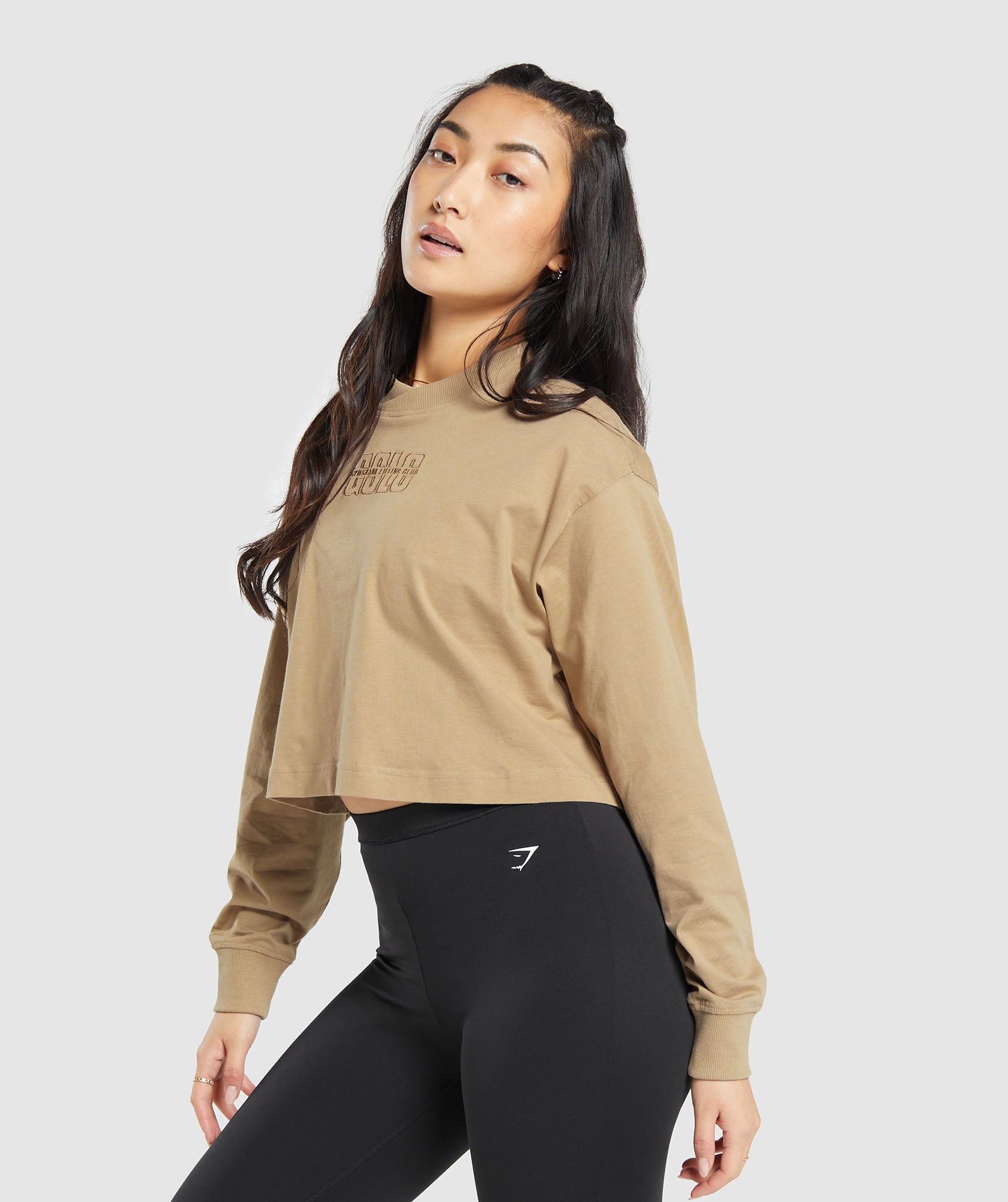 Outline Graphic Oversized Long Sleeve Top in Deep Fawn Brown - view 3