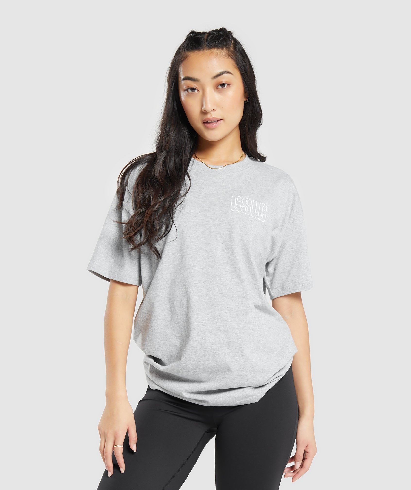 Outline Graphic Oversized T-Shirt in Light Grey Core Marl