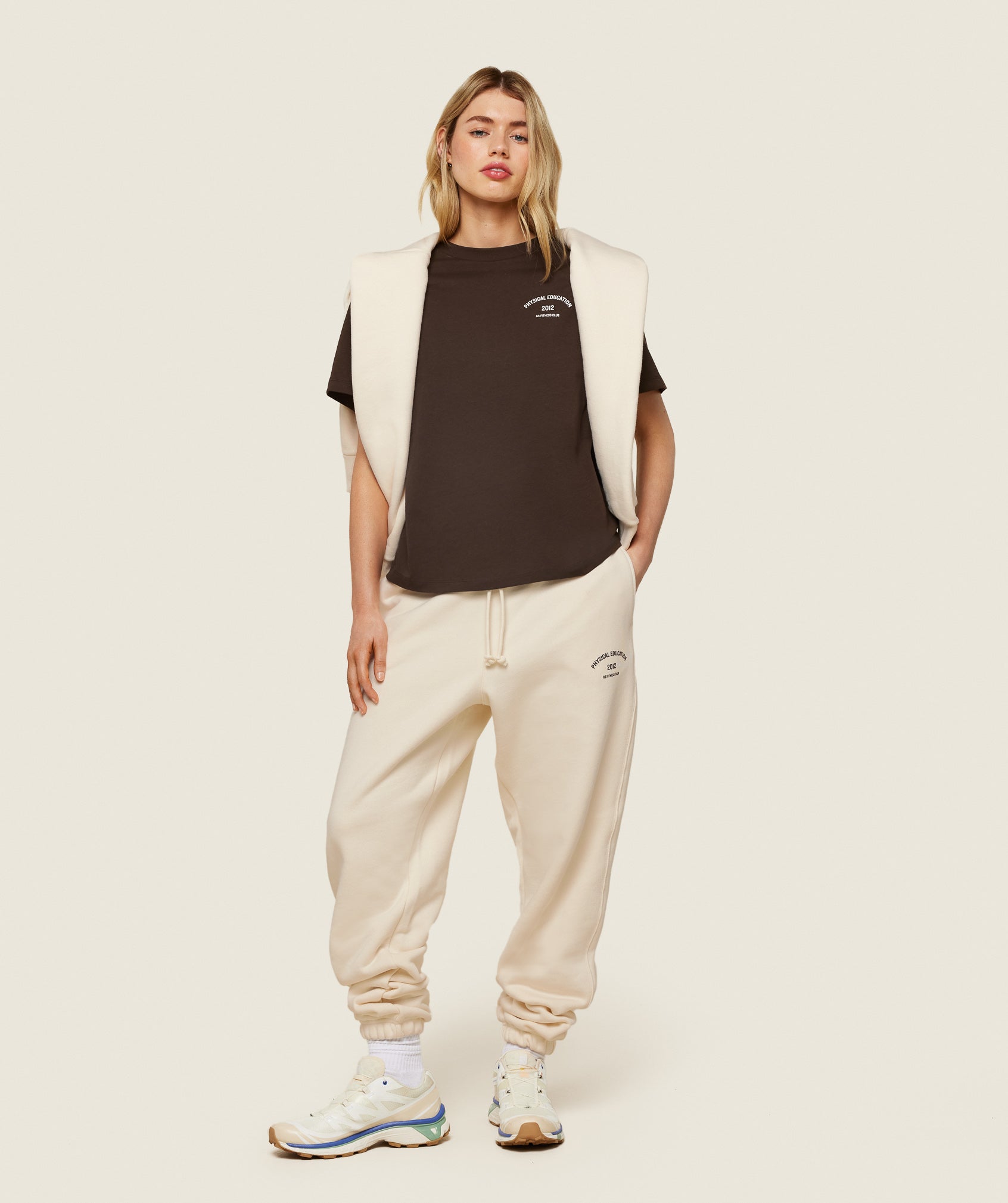 Phys Ed Graphic Sweatpants in Ecru White/Archive Brown - view 4