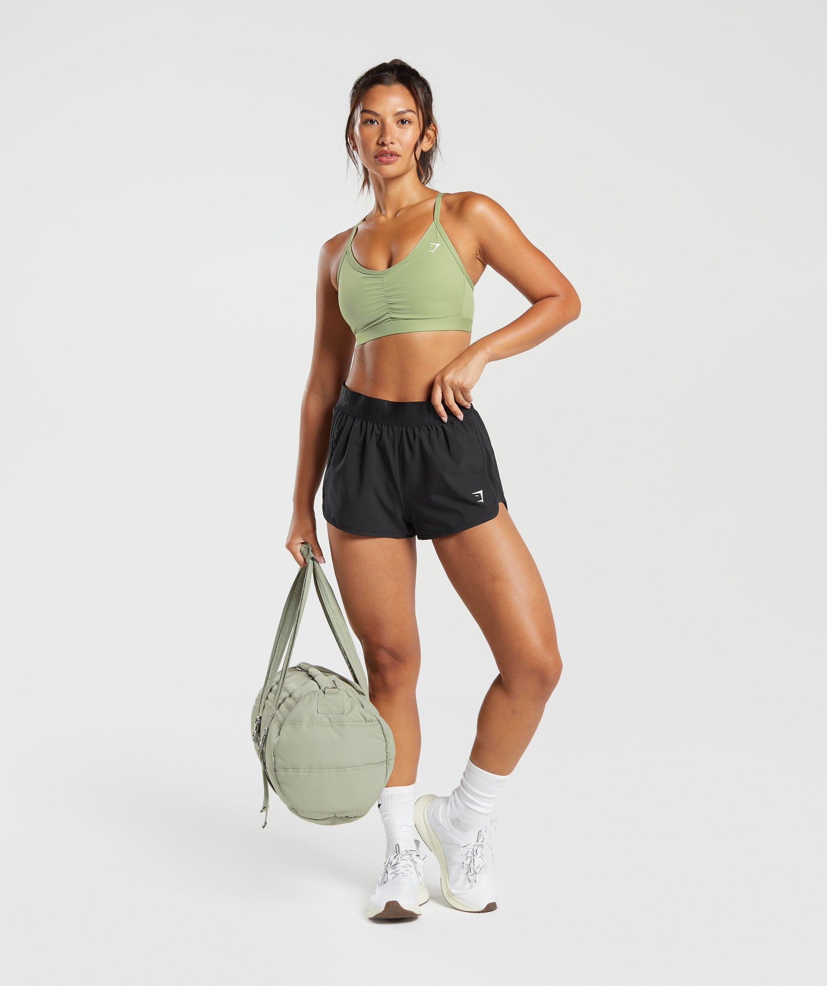 Ruched Sports Bra in Light Sage Green - view 5