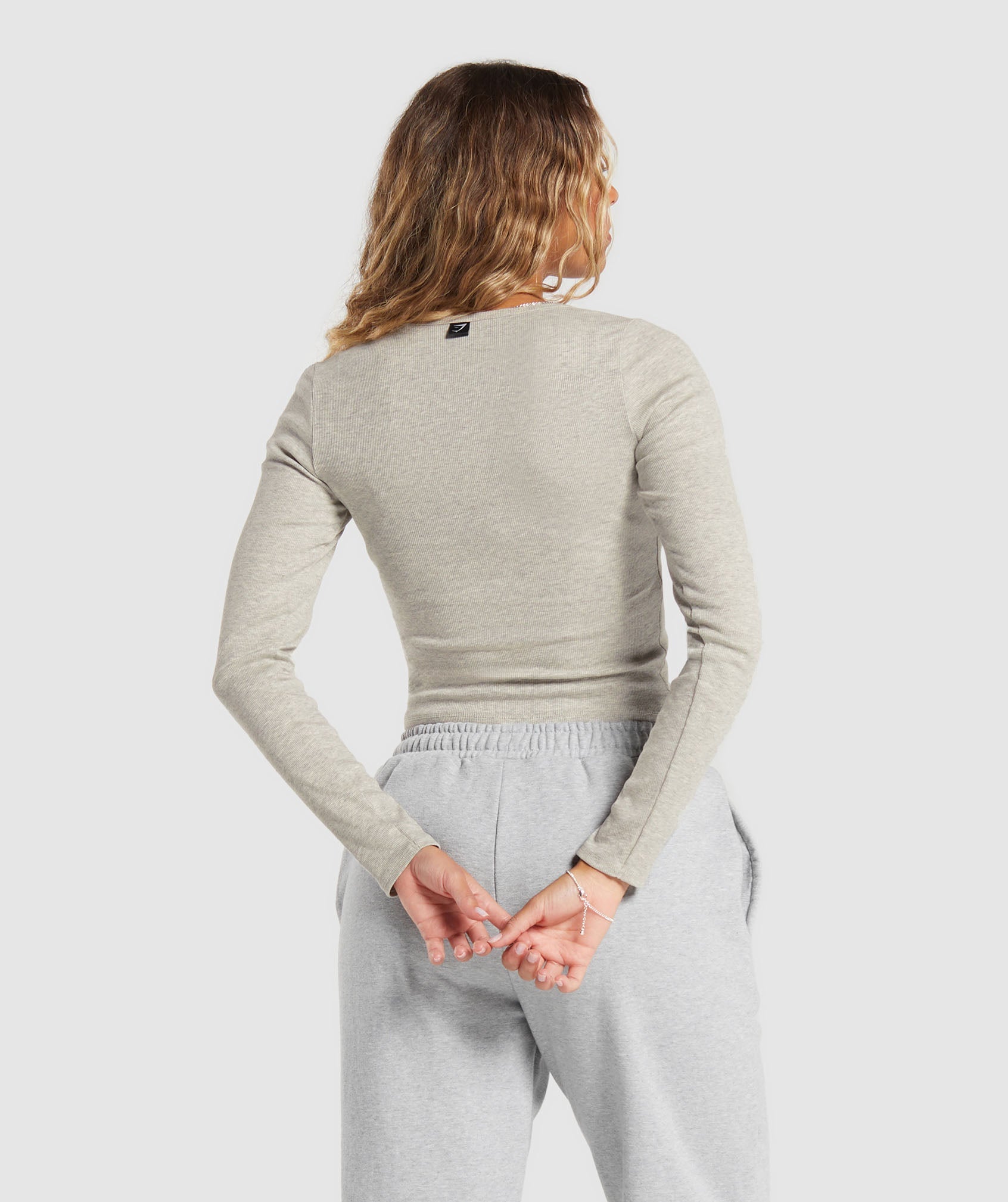 Rib Long Sleeve Top in Stone Grey Marl - view 2