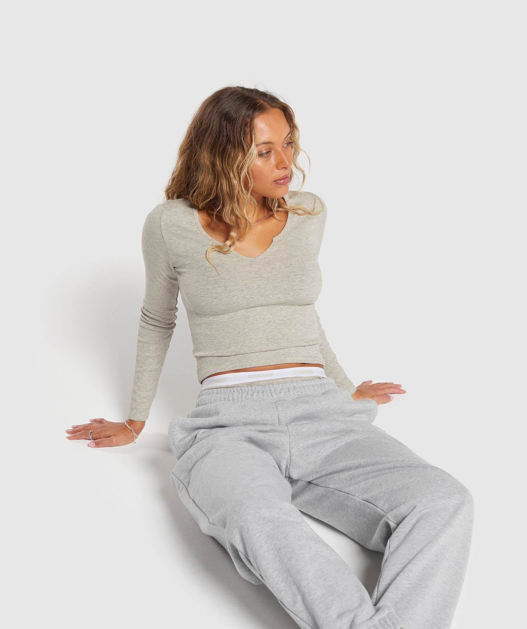 Rib Long Sleeve Top in Stone Grey Marl - view 4