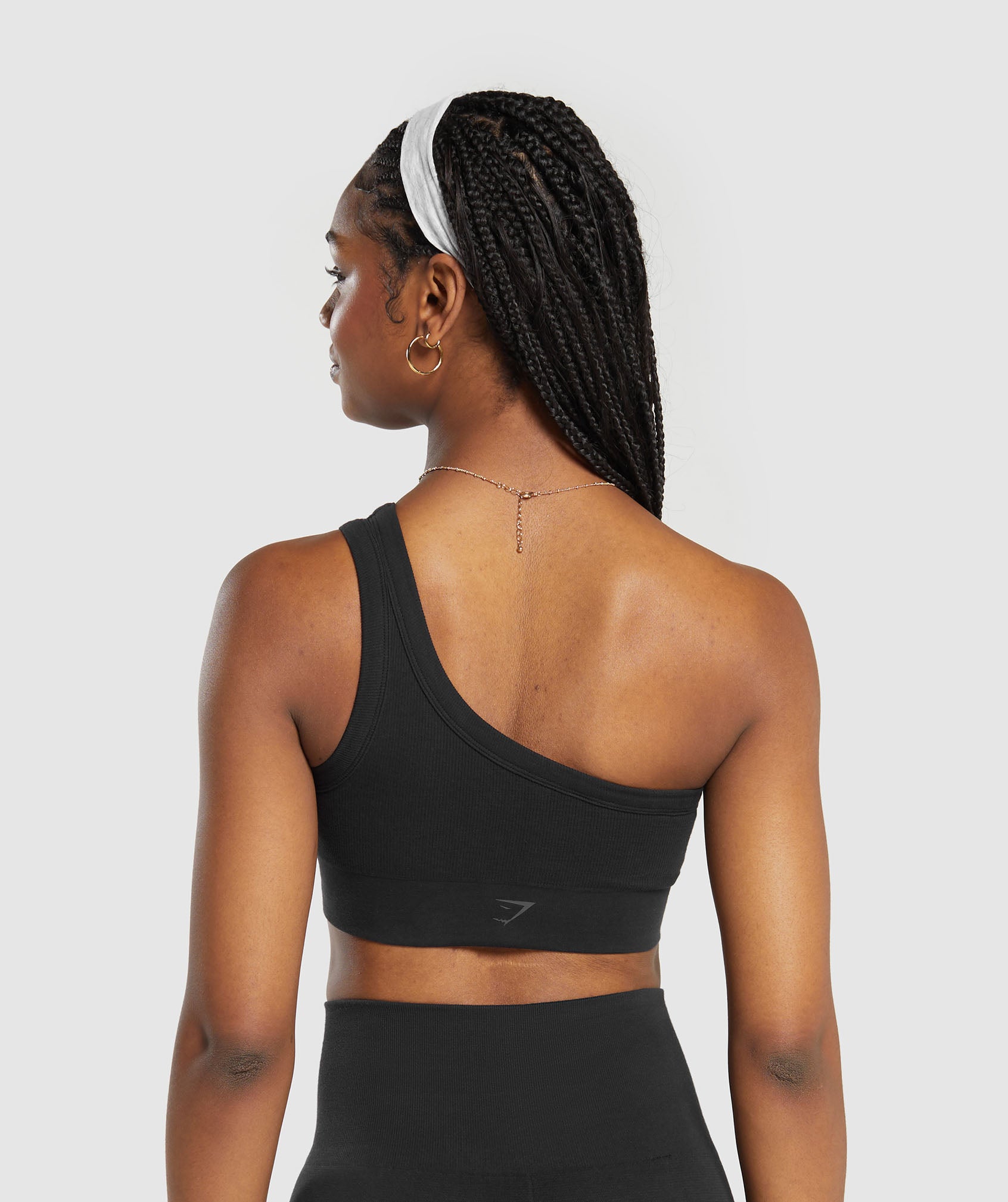 Ribbed Cotton Seamless One Shoulder Bra in Black - view 2